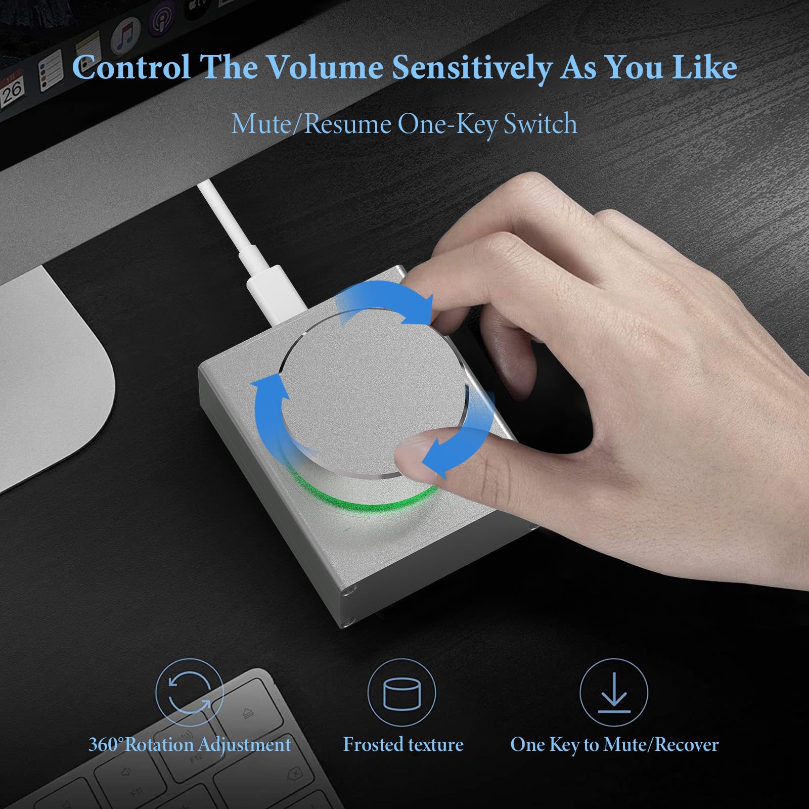 GEEKRIA USB Volume Control Knob with One-Touch Mute - PC & Phone Audio Controller for Windows 7/8/10, Mac & Android (Silver) | Perfect for Podcasting, Gaming & Online Meetings