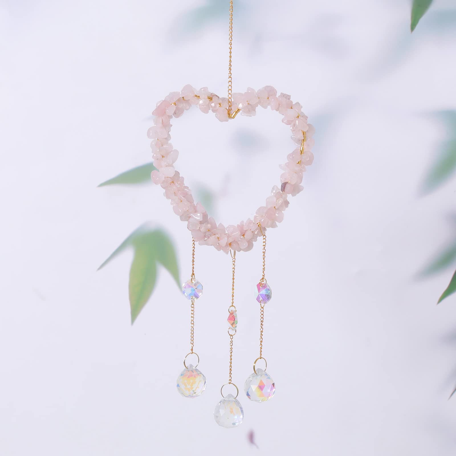 Natural Pink Stone Hanging Crystal Suncatcher - Energy Crystal Ball Prism Pendant for Home Decor & Protection | Creates Rainbows for Windows, Meditation Rooms & Outdoor Spaces