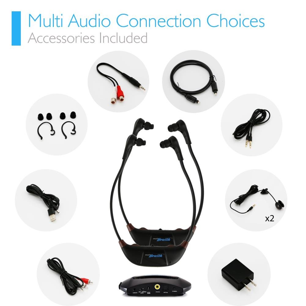 Pyle PHPHA79 Bluetooth Wireless Amplifier & Headset System - 2.4GHz Dual Headset for Home Theater, Gaming & Conference Calls | Wireless Audio Assist with Crystal Clear Sound for Movies, Music & Online Meetings