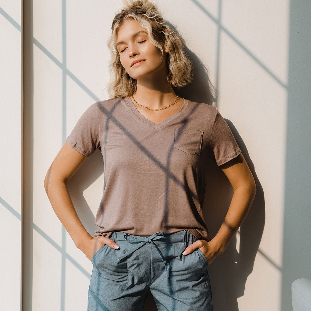 Premium Soft Cotton V-Neck T-Shirt for Women - Comfortable Basic Tee in Toffee Brown - Perfect for Casual Wear, Layering & Everyday Outfits