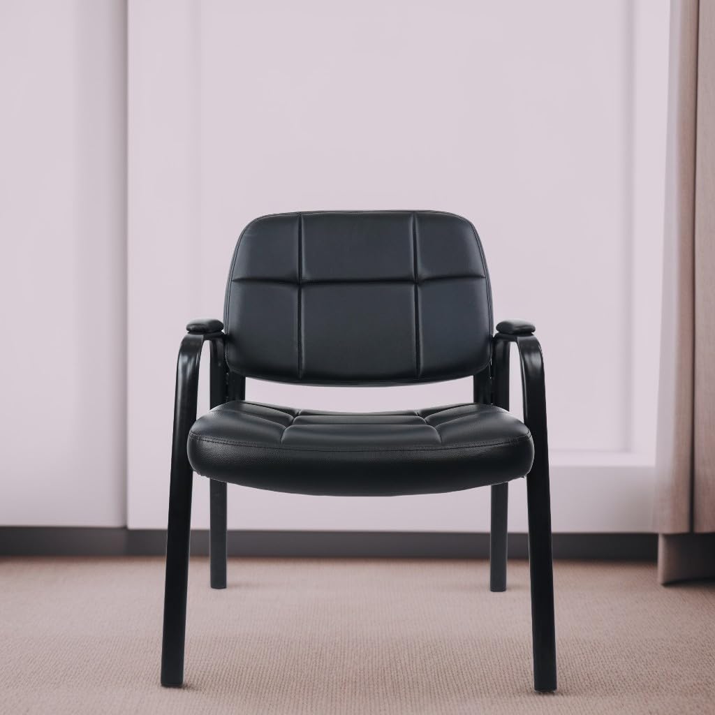 CLATINA Big & Tall Office Chair 400lbs Capacity - Bonded Leather Padded Armrest & Backrest, Wide Seat Guest Chair for Conference Room, Waiting Area, Reception - Set of 4 - Perfect for Offices, Home Workspaces & Commercial Settings