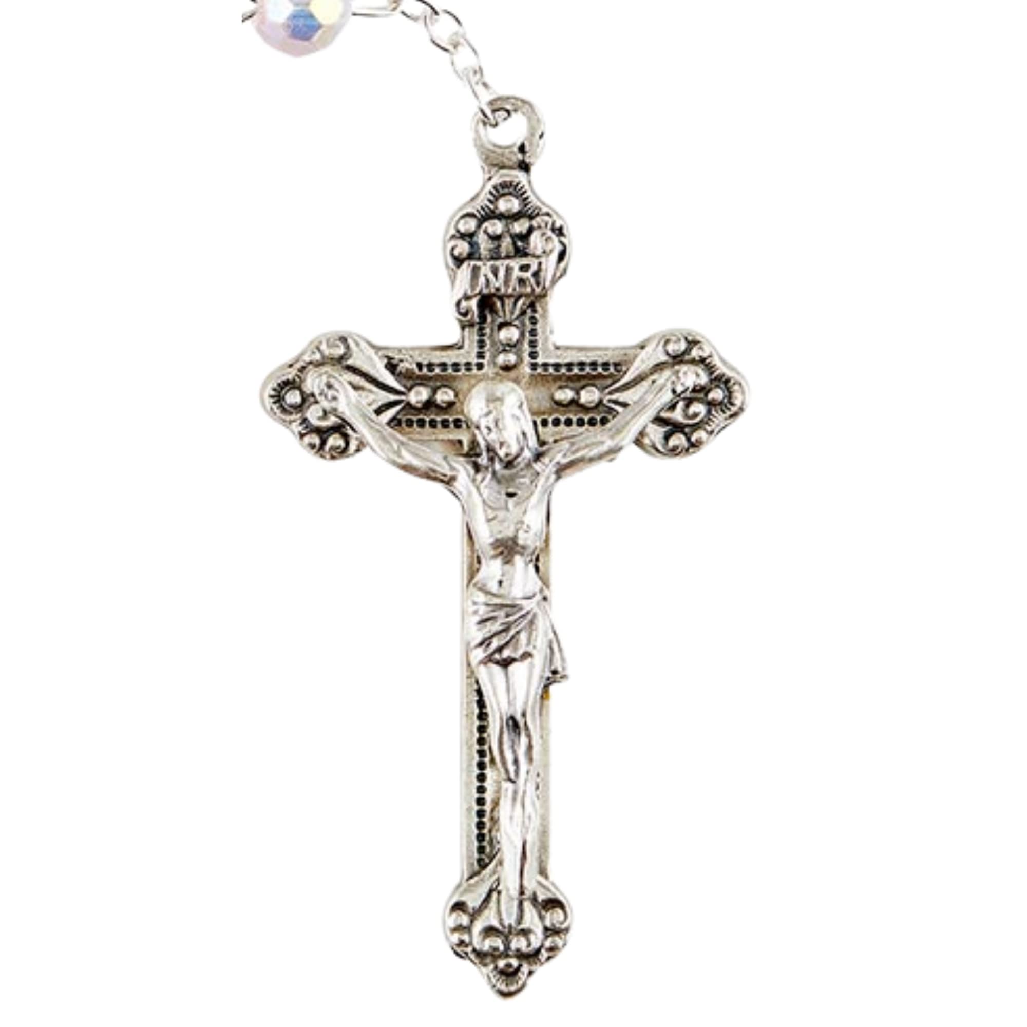 Christian Prague Fire-Polished Rose Glass Beads Rosary Necklace with Virgin Mary Center - 20.75 Inch Catholic Prayer Jewelry for Men & Women | Religious Gift for Baptism, First Communion & Daily Devotion
