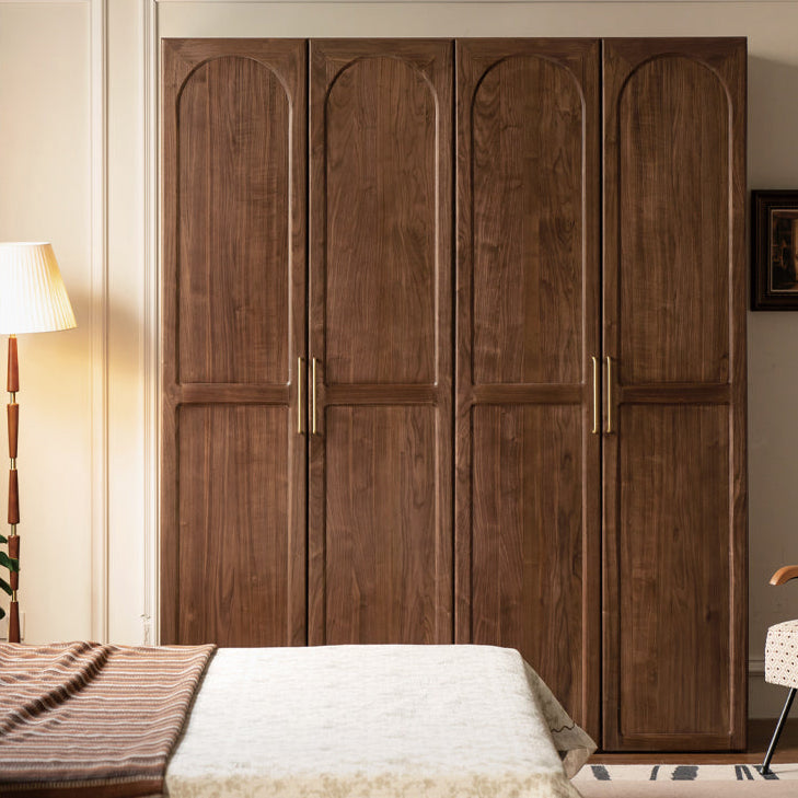 Vintage French Style Black Walnut Solid Wood Wardrobe - Classic Retro Closet for Bedroom & Living Room Storage
