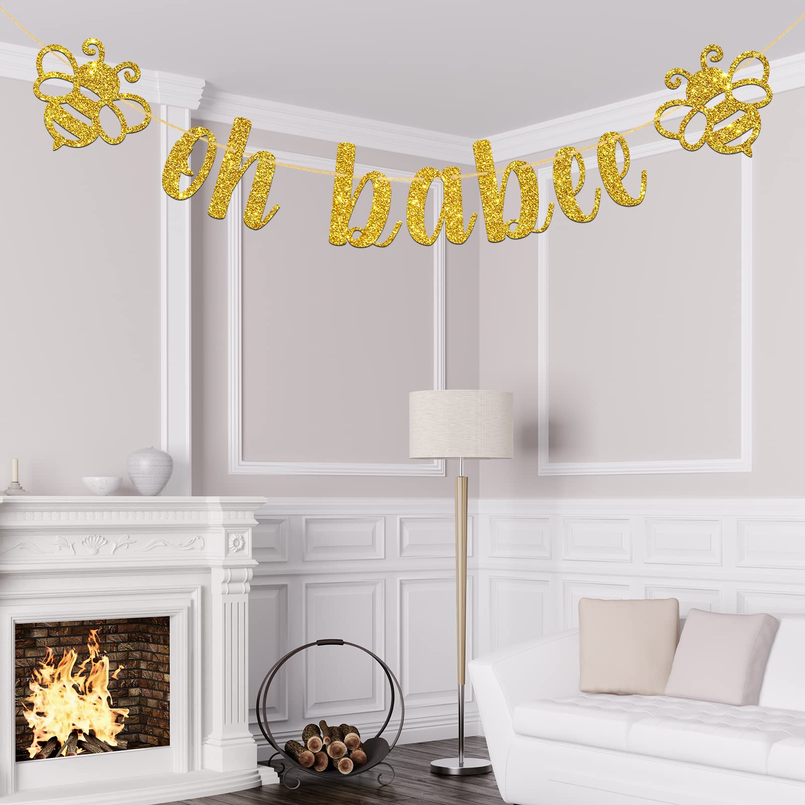 WeBenison Glitter Oh Babee Banner - Bee Theme Baby Shower Party Supplies, Welcome Baby Bee Party Decorations in Gold | Perfect for Baby Showers, Gender Reveals & Nursery Decor