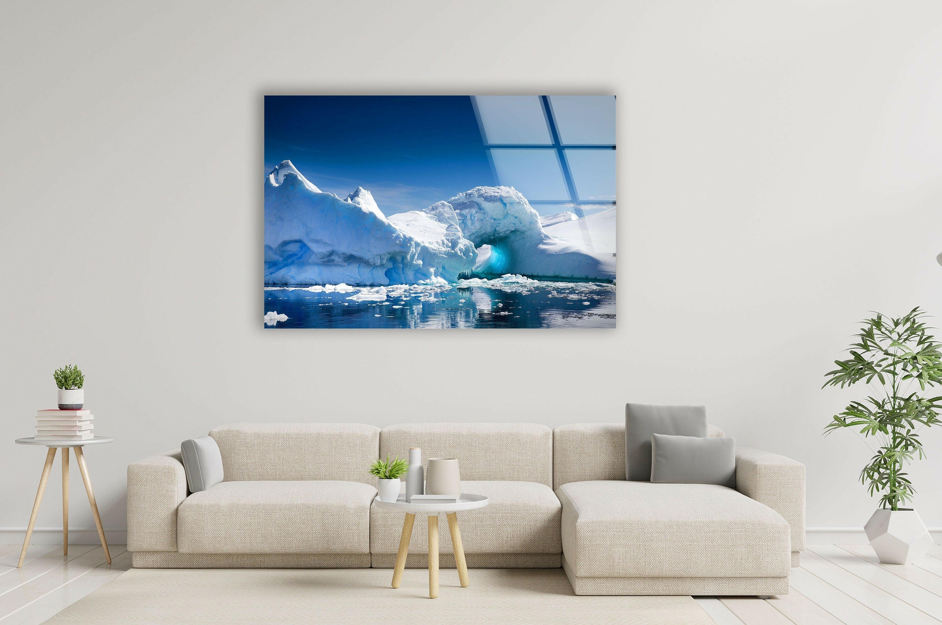 Arctic Iceberg Serenity - Stunning Landscape Glass Wall Art Print for Living Room, Office & Home Decor | Modern Framed Picture for Wall Display