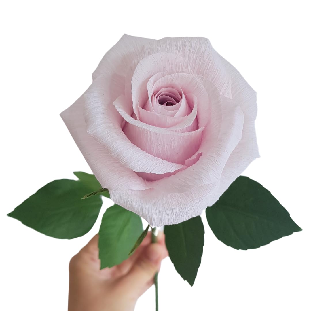 Handmade Light Purple Crepe Paper Rose Gift - Single Long Stem Artificial Flower for Mother's Day, Valentine's Day, Wedding Anniversary & Birthday - Perfect for Home Decor, Wedding Centerpieces & Romantic Gift Giving