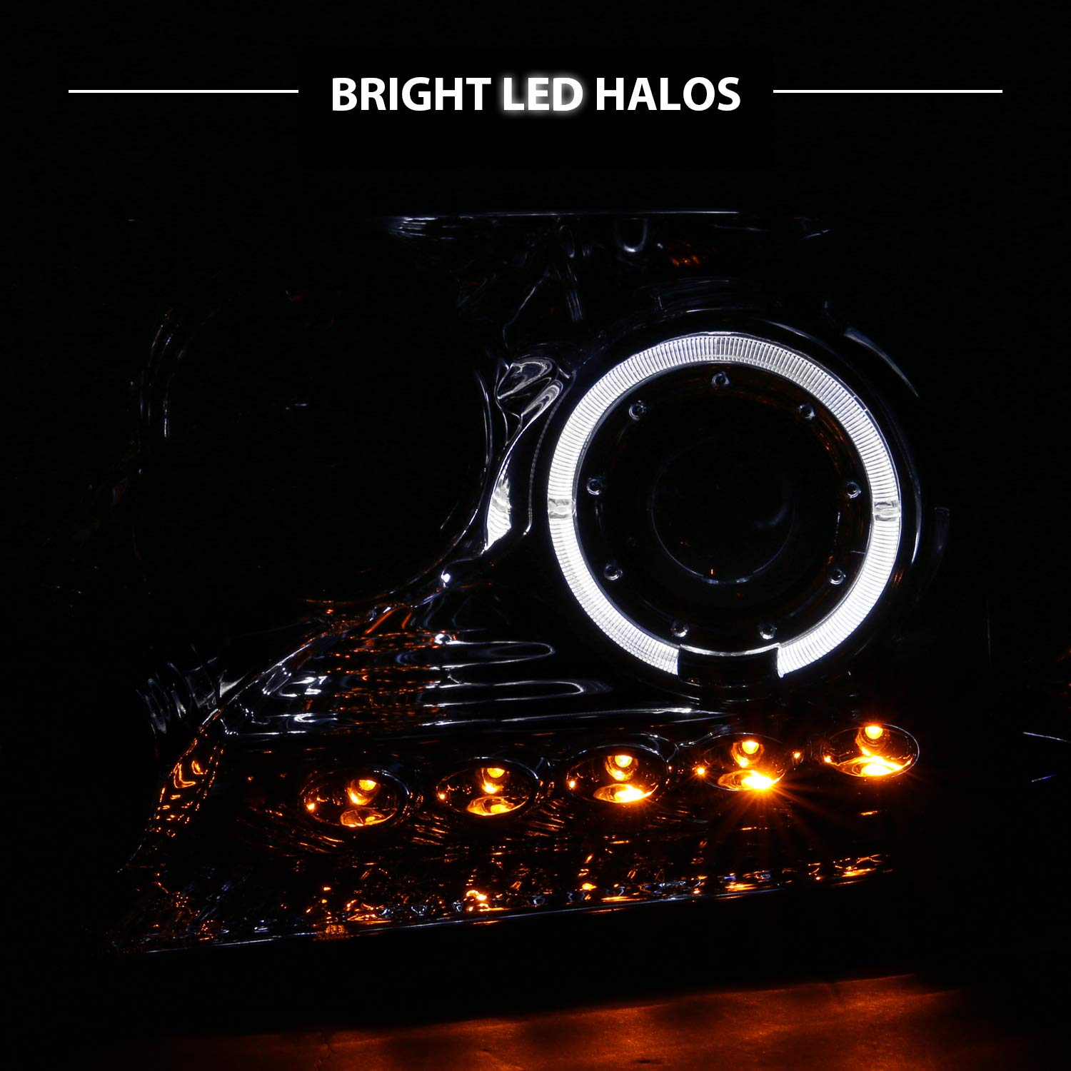 High-Performance AmeriLite Chrome LED Halo Projector Headlights for Ford F-150 - Driver & Passenger Side | Enhanced Night Visibility & Style Upgrade for Trucks