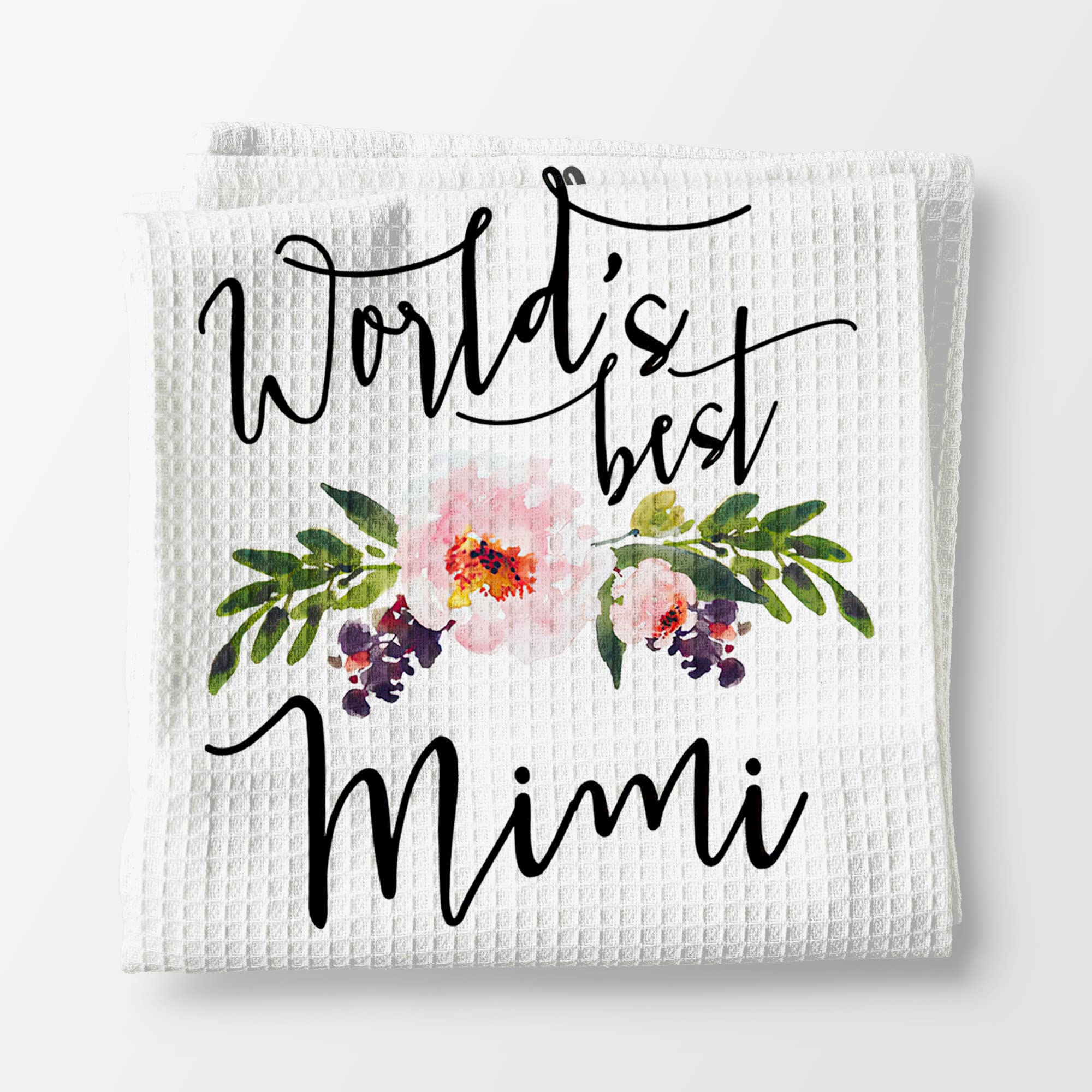 World's Best Mimi Flowers Bath Towel - Soft, Absorbent & Decorative - Sweet Funny Gift for Grandma from Granddaughter or Grandson - Perfect for Bathrooms, Spas & Thoughtful Gift Giving
