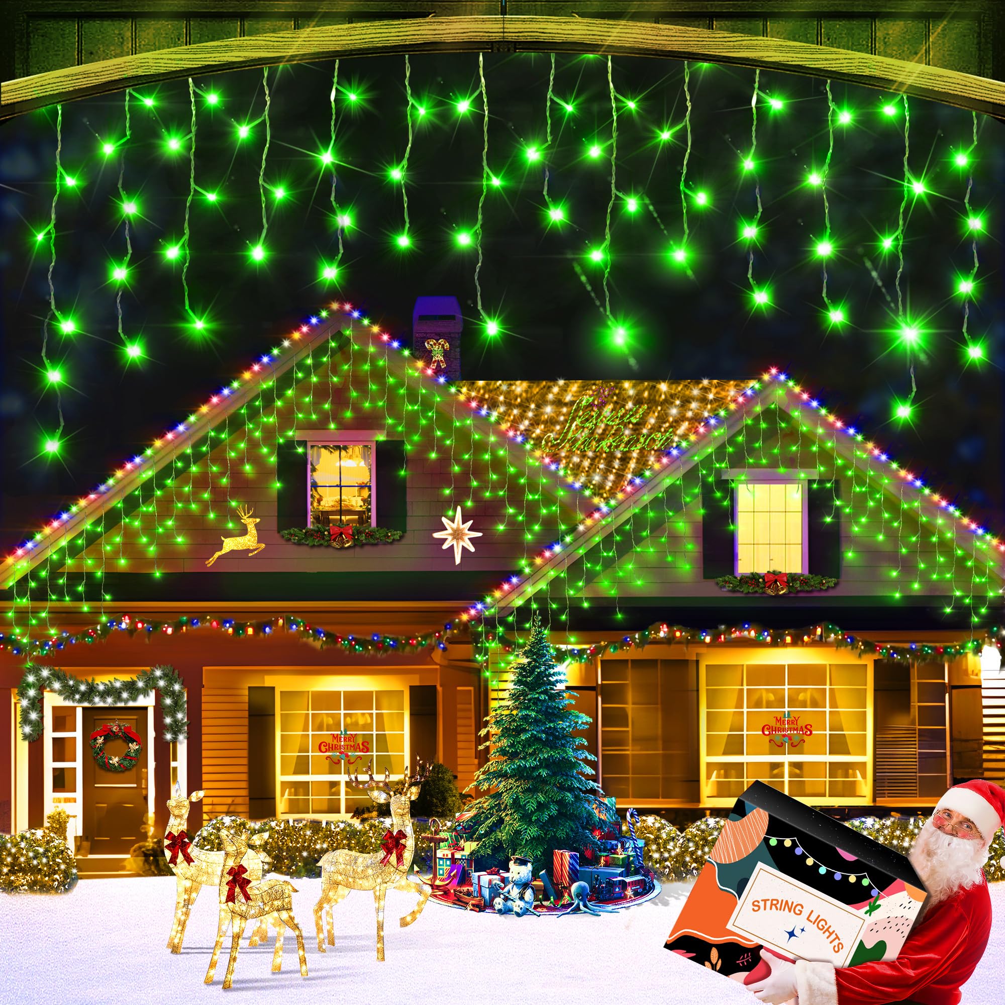 XURISEN 66ft Outdoor Christmas Lights Decorations - 640 LED Fairy String Lights with 8 Lighting Modes & 120 Drops, Waterproof Plug-in Timer Memory Function for Holiday, Wedding, Party, Garden, and Home Decor (Green) - Perfect for Indoor and Outdoor Christmas Tree, Patio, Yard, and Window Decorations