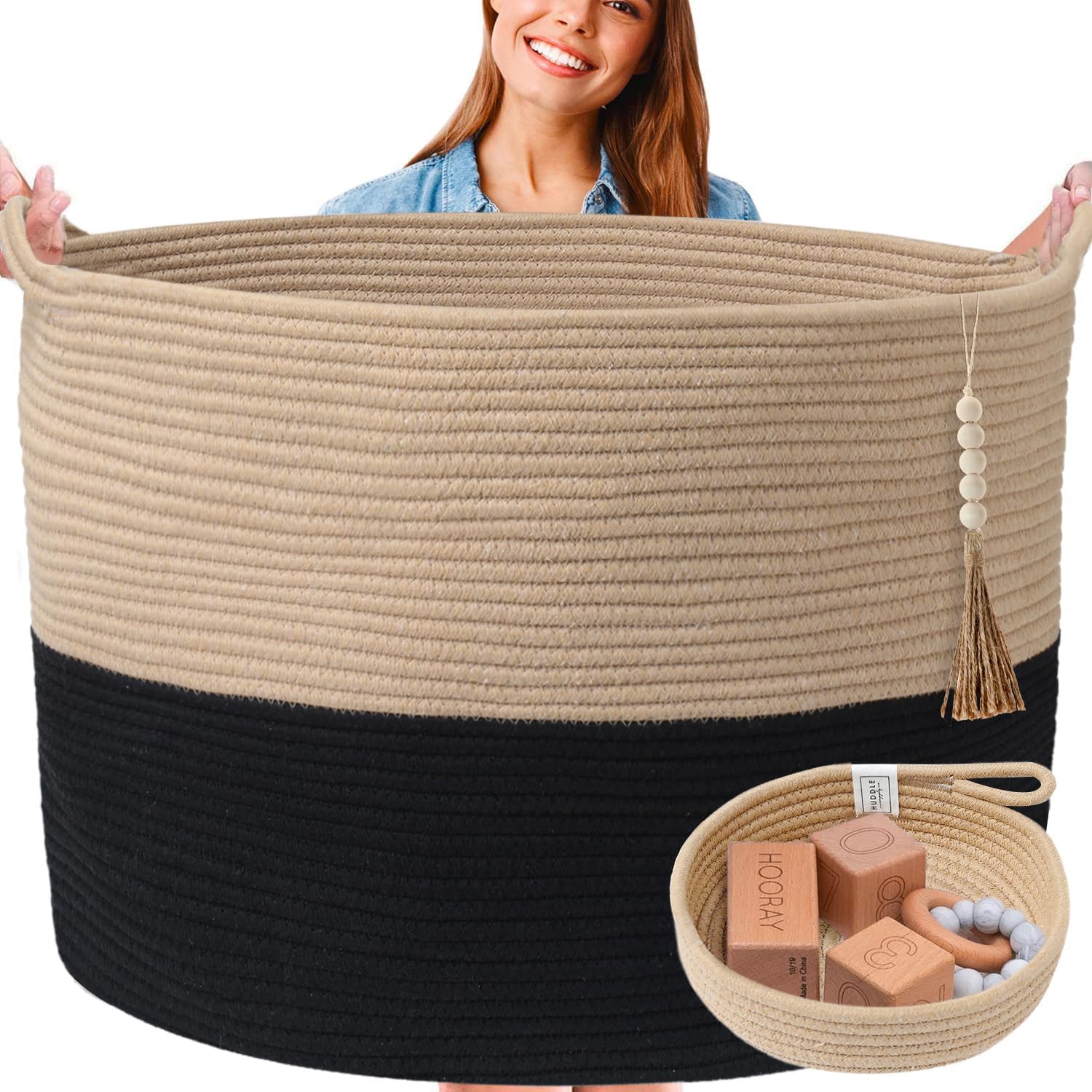 Extra Large Washable Woven Rope Storage Basket Set - 24