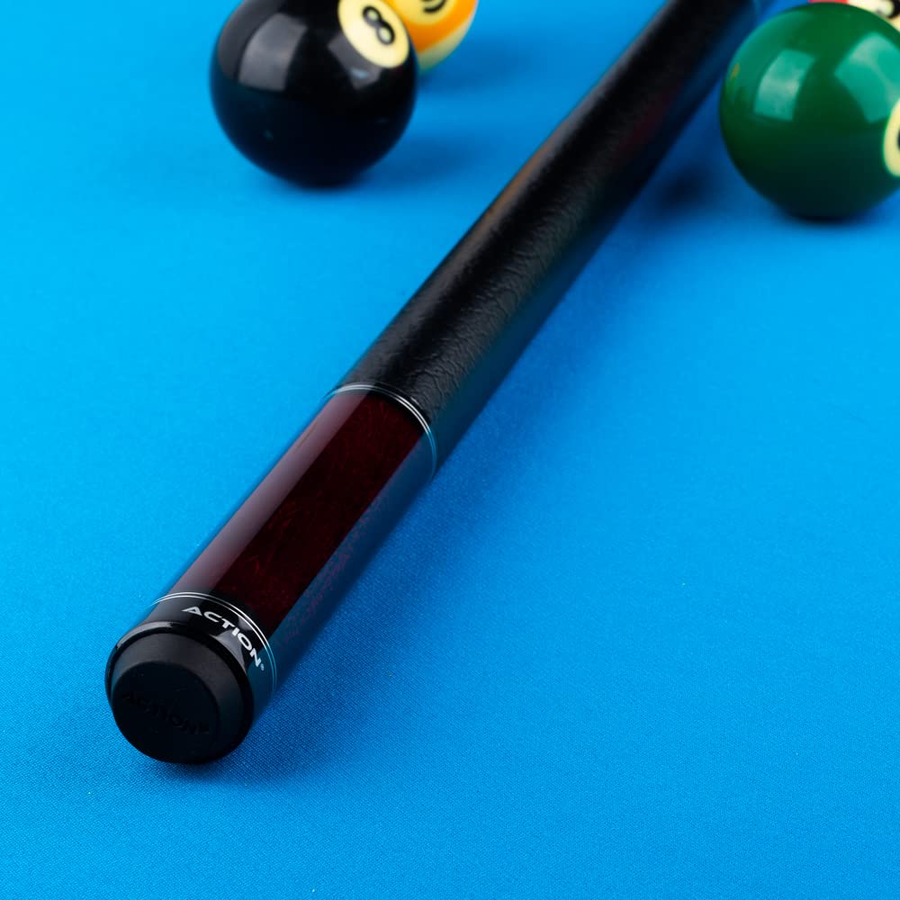 Action RNG02 Burgundy Stained Maple Pool Cue Stick - 58 Inch Professional Billiard Cue with Faux Leather Grip & Rubber Bumper - Perfect for Home Game Rooms, Bars, and Competitive Pool Tournaments