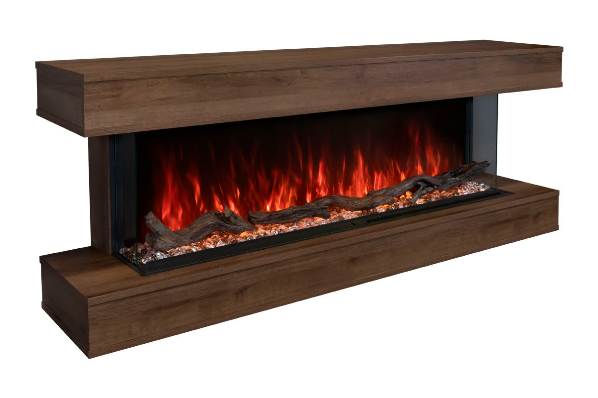 Modern Flames Landscape Pro 70'' Electric Fireplace Wall Mount with Weathered Walnut Mantel - Perfect for Living Room, Bedroom & Office Ambiance
