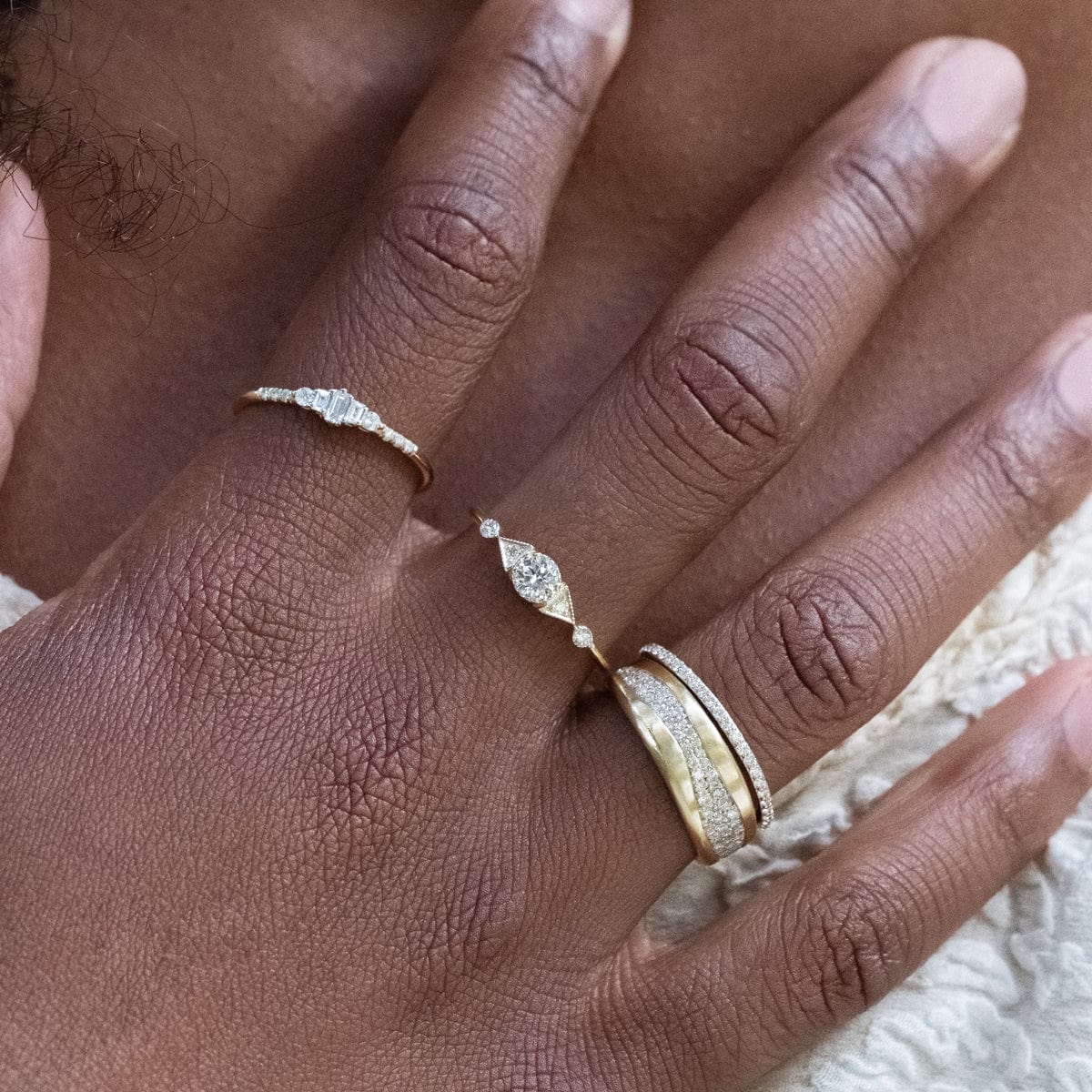 Diamond Duo Deco Spear Ring - Elegant 14K Gold Stackable Band for Women | Perfect for Weddings, Anniversaries & Everyday Luxury Jewelry