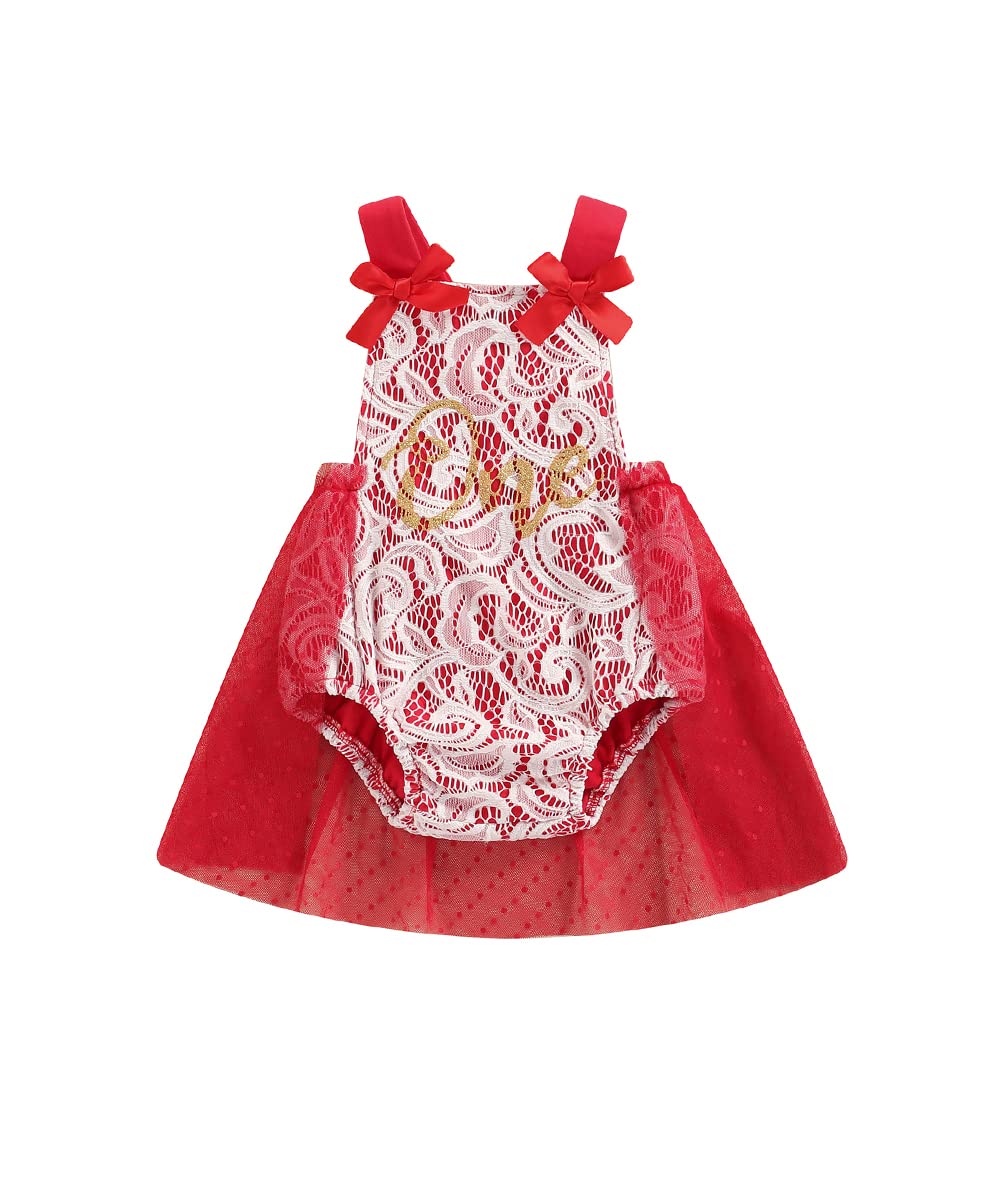 Newborn Baby Girls 1st Birthday Outfit - Lace Crochet Romper Dress with Tulle Tutu Skirt | Princess Party Dress for Photoshoot, Christening & Special Occasions