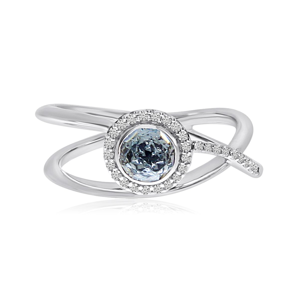 14K White Gold Blue Topaz and Diamond Halo Ring for Women - Elegant Birthstone Jewelry Gift for Anniversary, Engagement or Special Occasion