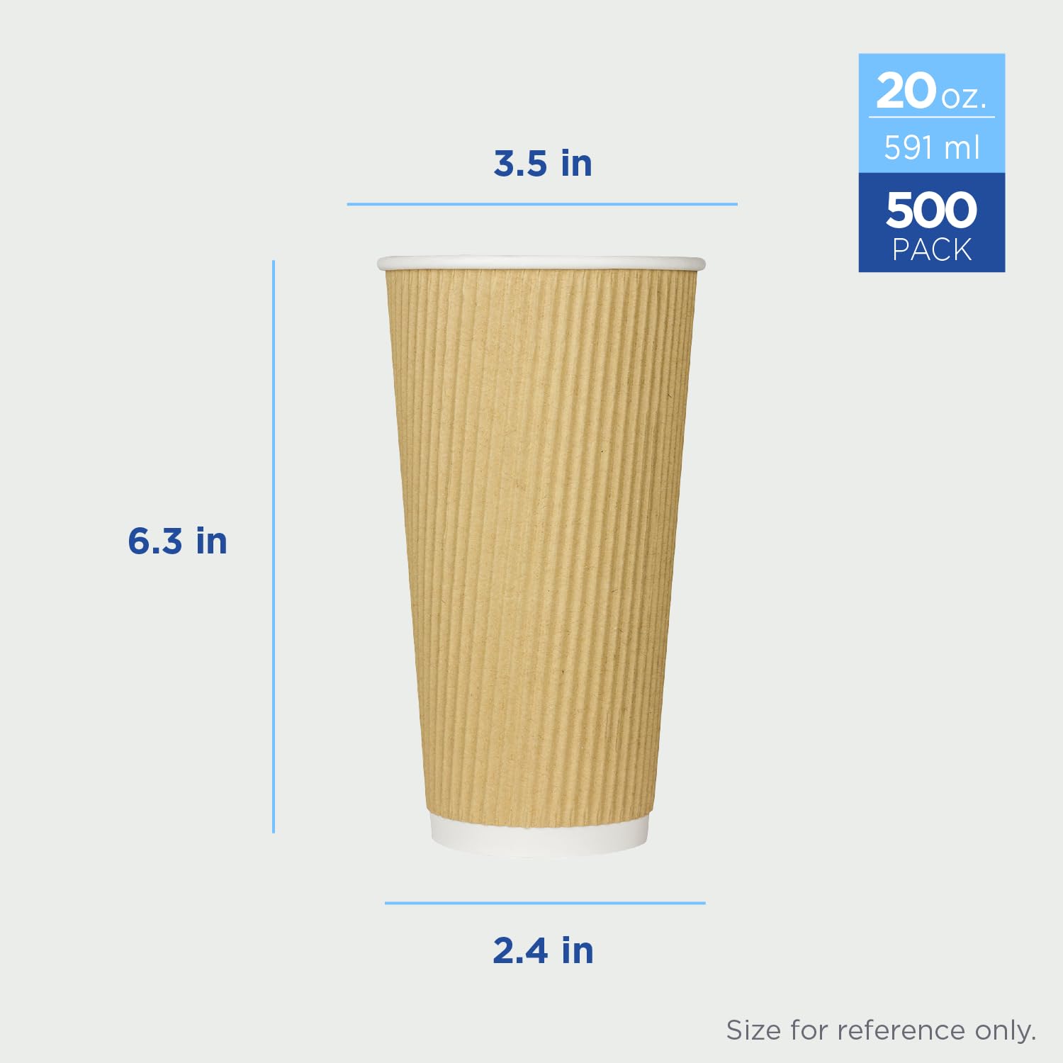20oz Ripple Insulated Coffee Cups [500 Count] - Double Poly Lined Kraft Paper Hot Cups for Coffee, Tea & Hot Chocolate - Perfect for Cafes, Offices & Catering Events