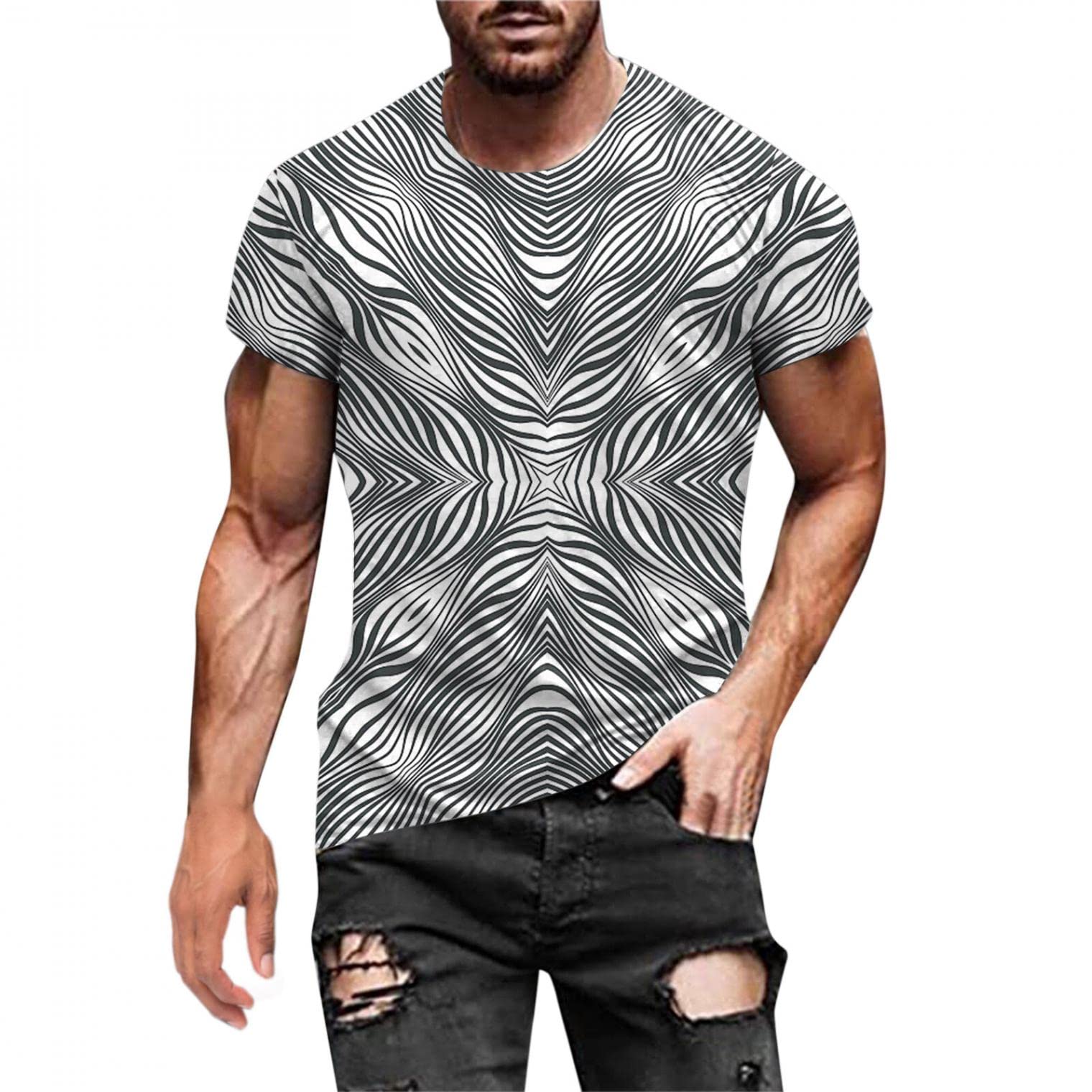 Men's Tie Dye Short Sleeve T-Shirt - Rainbow Crew Neck Casual Top for Summer Outings