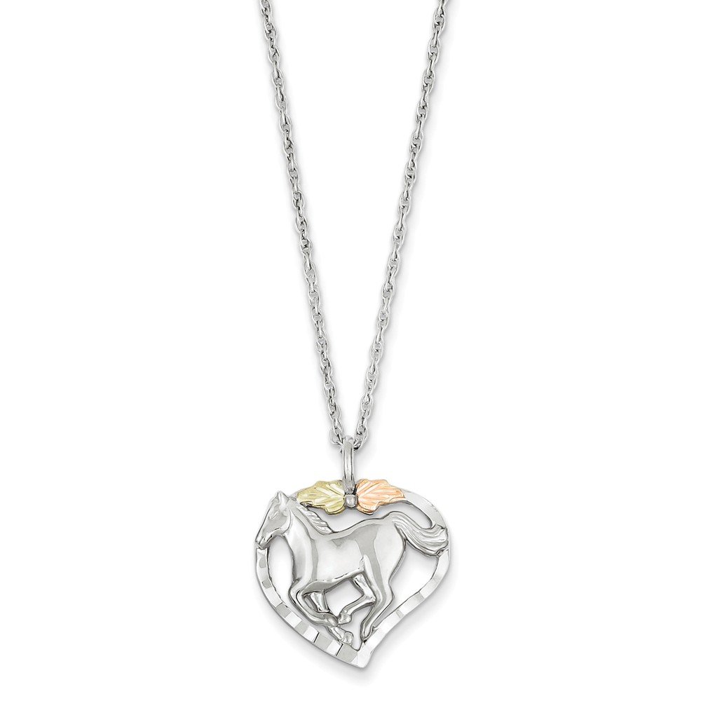 12K Gold & Sterling Silver Horse in Heart Pendant Necklace for Women - Elegant Gift for Equestrian Lovers, Birthday & Anniversary