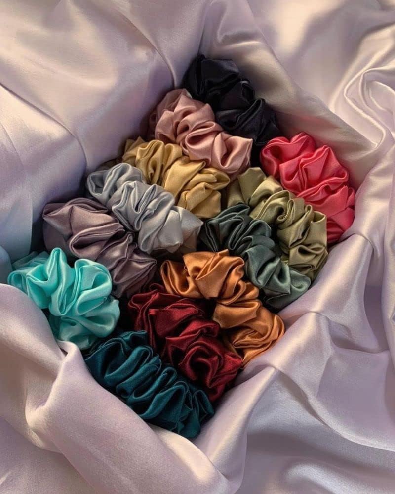 12 Pack Satin Silk Hair Scrunchies - 100% Pure Silk Ponytail Holders & Hair Volumizers for Women | Soft Hair Ties Combo Set for Girls, Women, Moms & Sisters | Perfect for Work, Gym, Wedding & Daily Styling