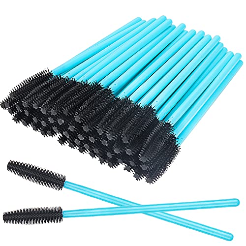 100 Pcs Disposable Silicone Mascara Wands - Blue Handle Black Brush Head Eyelash Extensions Applicators, Makeup Tools for Professional Salon & Home Use (Great for Lash Extensions, Volume Lashes & DIY Beauty)