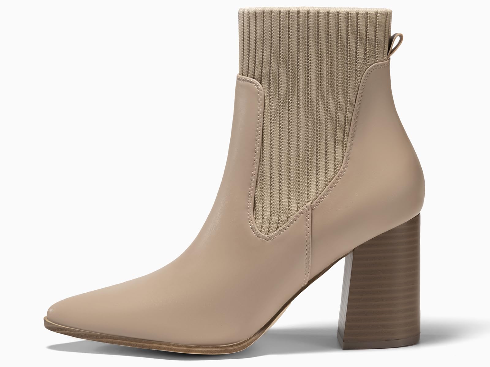 Coutgo Women's Pointed Toe Chunky Heel Knit Ankle Boots - Stacked Heel Chelsea Booties for Winter, Dress & Casual Wear | Perfect for Office, Party & Everyday Outfits