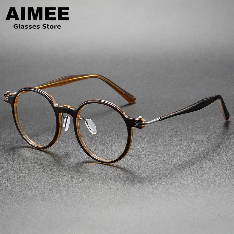 Stylish Aimee Unisex Full Rim Round Acetate Titanium Eyeglasses 5886 - Lightweight & Durable Frames for Work, Reading & Everyday Wear
