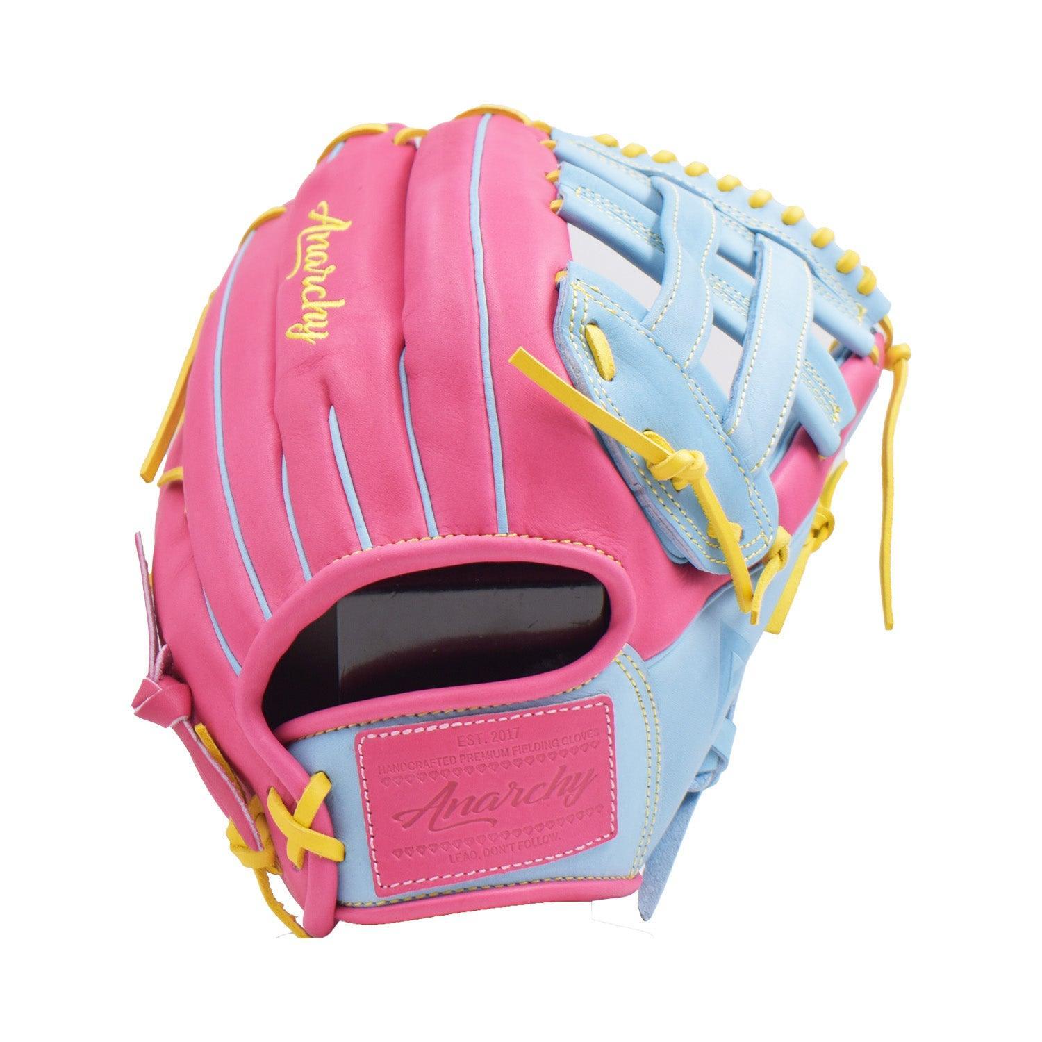 Premium Anarchy Kip Leather Softball Glove AFG005 - Carolina/Pink Color - High Performance Fielding Glove for Fastpitch & Slowpitch Games, Practice & Training