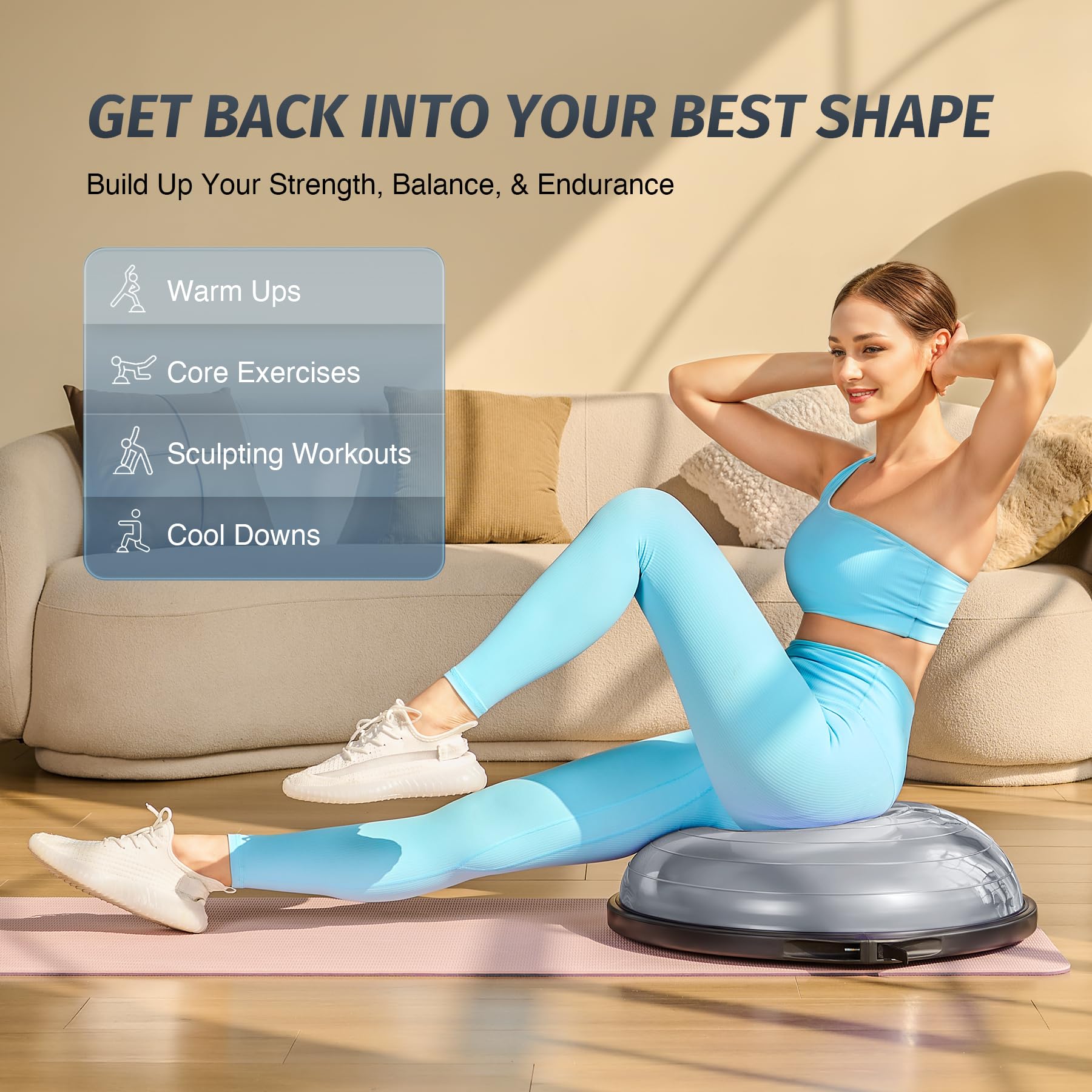 ZELUS 25-Inch Balance Ball – 660lb Capacity Inflatable Half Exercise Ball with Non-Slip Base | Wobble Board Balance Trainer for Core Strength & Stability | Includes 2 Resistance Bands, Pump & Extra Ball | Perfect for Yoga, Pilates, Home Gym & Physical Therapy Workouts