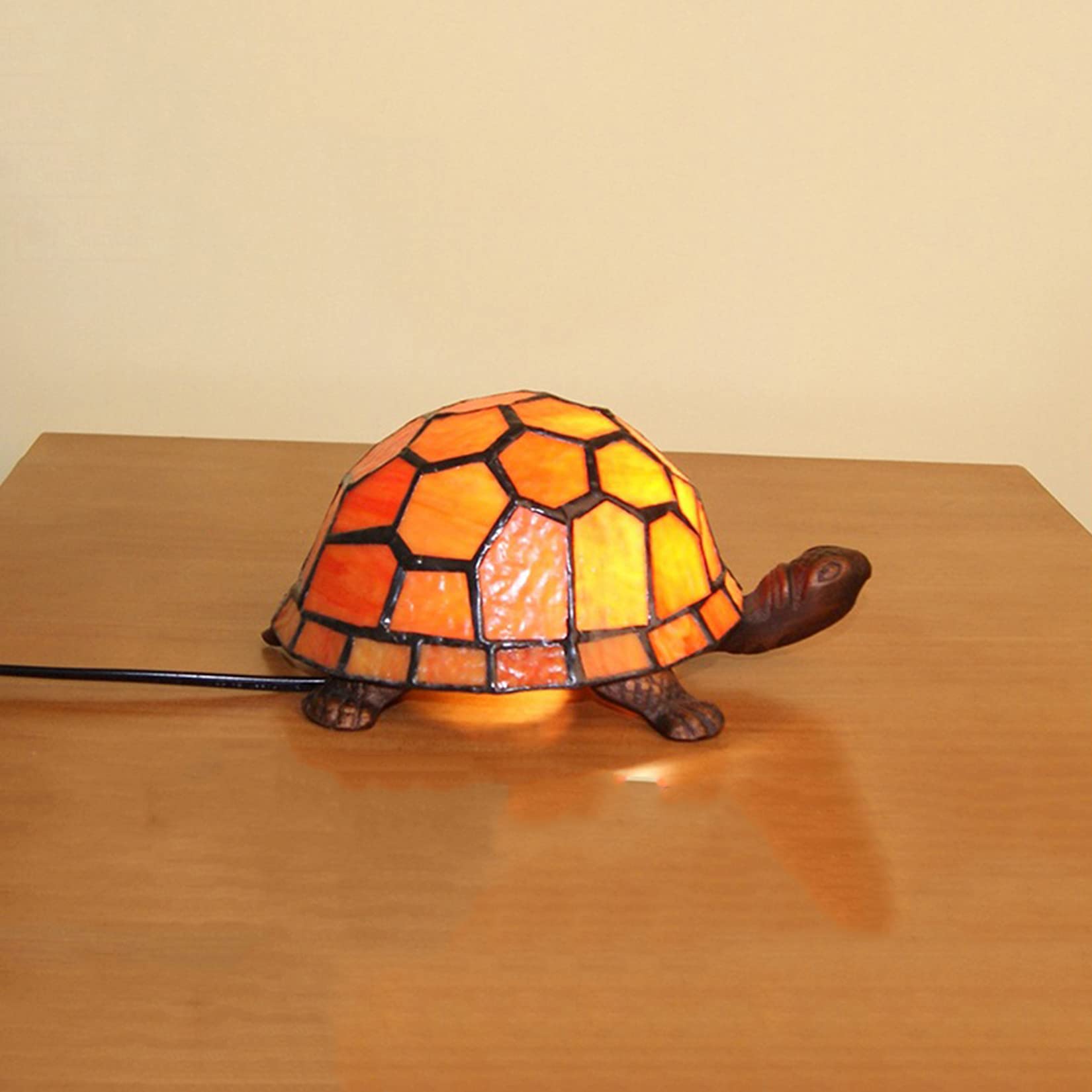 Kids Night Light - Tortoise/Turtle Shaped Tiffany Stained Glass Bedside Lamp with E27 Socket, Orange - Perfect for Nursery, Bedroom Decor & Children's Gift Ideas