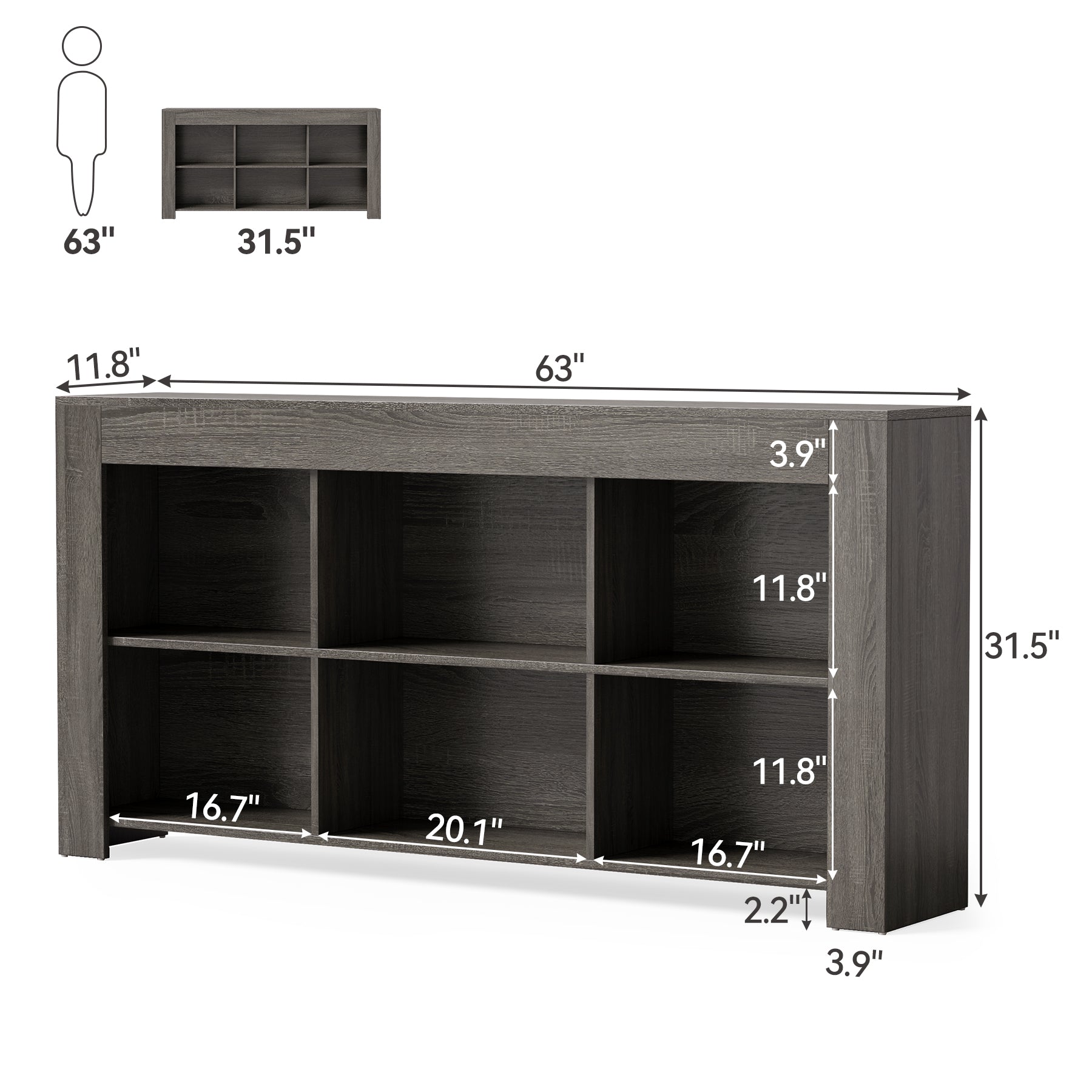 Rustic Wood Sofa Table with 6 Storage Cubes - Entryway Console Table for Living Room, Hallway & Home Decor