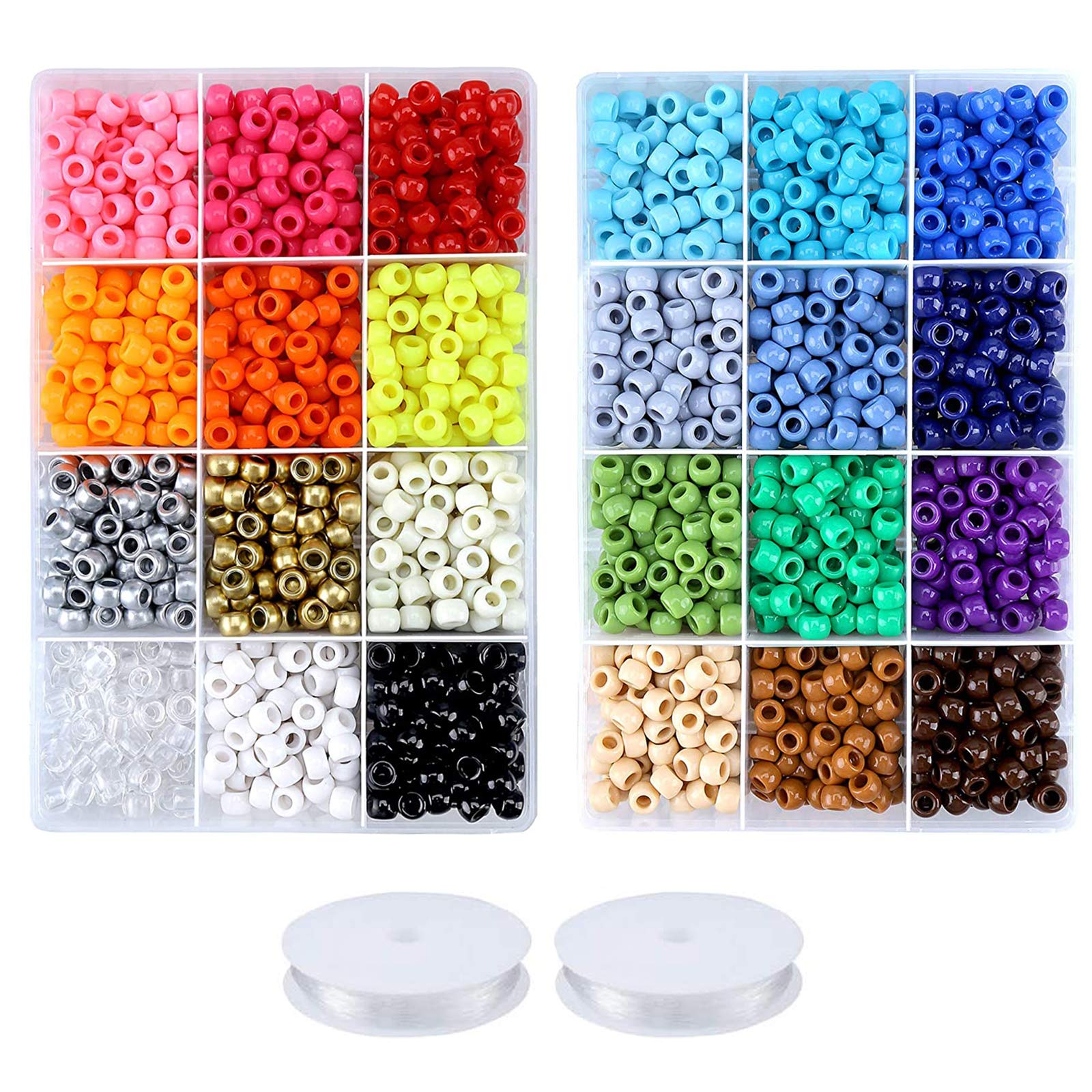 Greentime 9mm Pony Beads Bracelet Making Kit - 24 Rainbow Opaque Beads for DIY Friendship Bracelets & Necklace Crafts - Perfect for Independence Day Gifts, Kids Jewelry Making & Summer Camp Activities