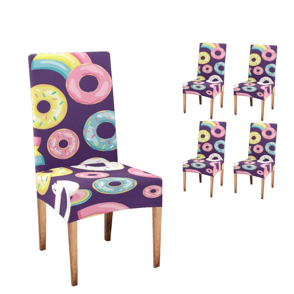 Premium CUXWEOT Dining Chair Covers - Set of 4 Stretchable Slipcovers in Unicorn, Donut Patterns (Pink, Blue, Mint, Yellow) for Party Decor & Home Dining Room Upgrade