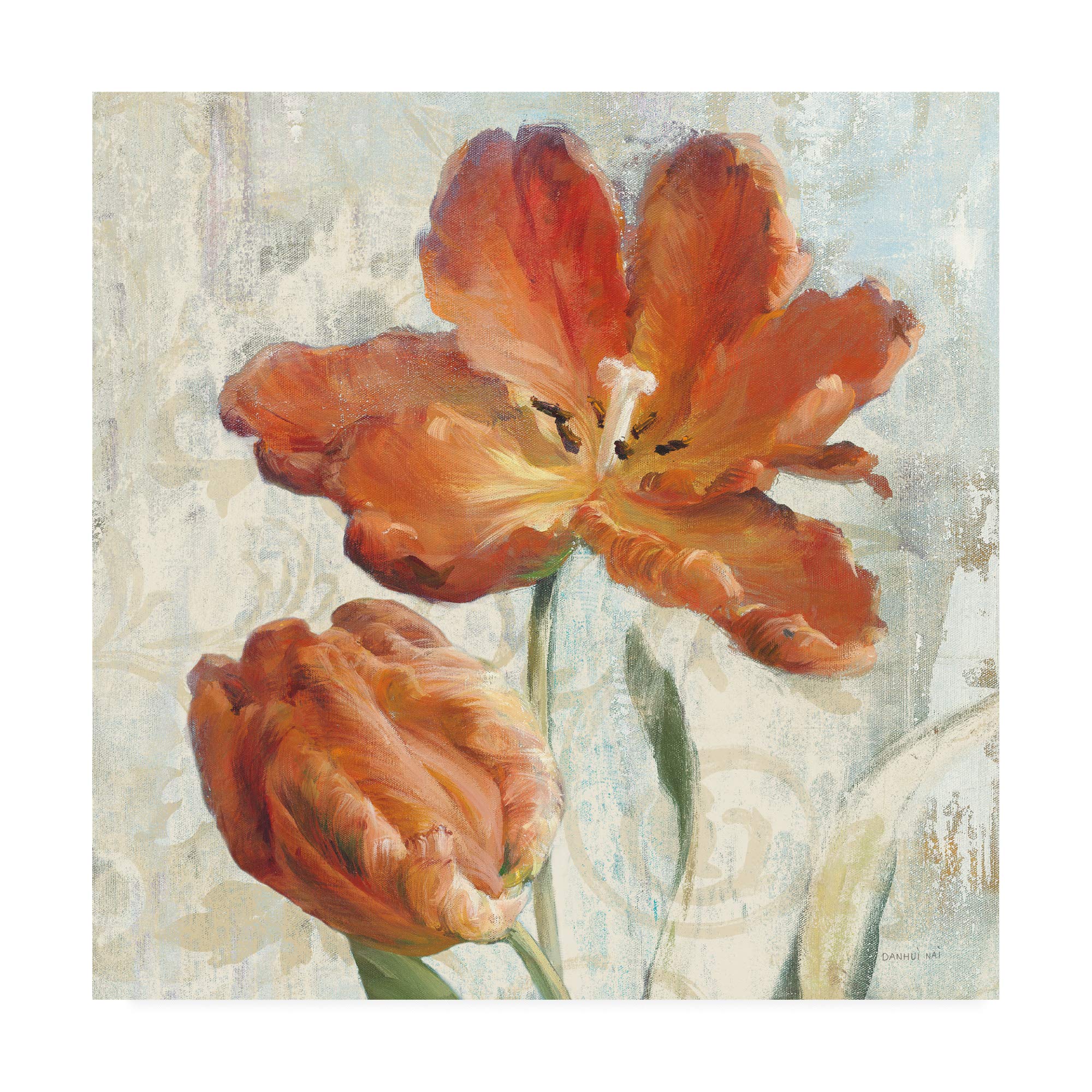Danhui Nai Parrot Tulips II on Ivory Fine Art Print - 18x18 Inch Wall Decor for Living Room, Bedroom & Office - Vibrant Floral Painting for Home & Gift