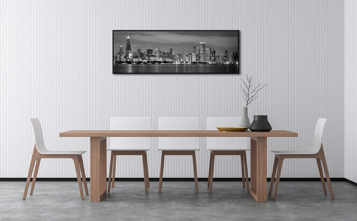 Wieco Art Framed Chicago City Skyline Black & White Canvas Print - Modern Cityscape Wall Decor for Living Room & Bedroom - Perfect for Home, Office & Gift Giving