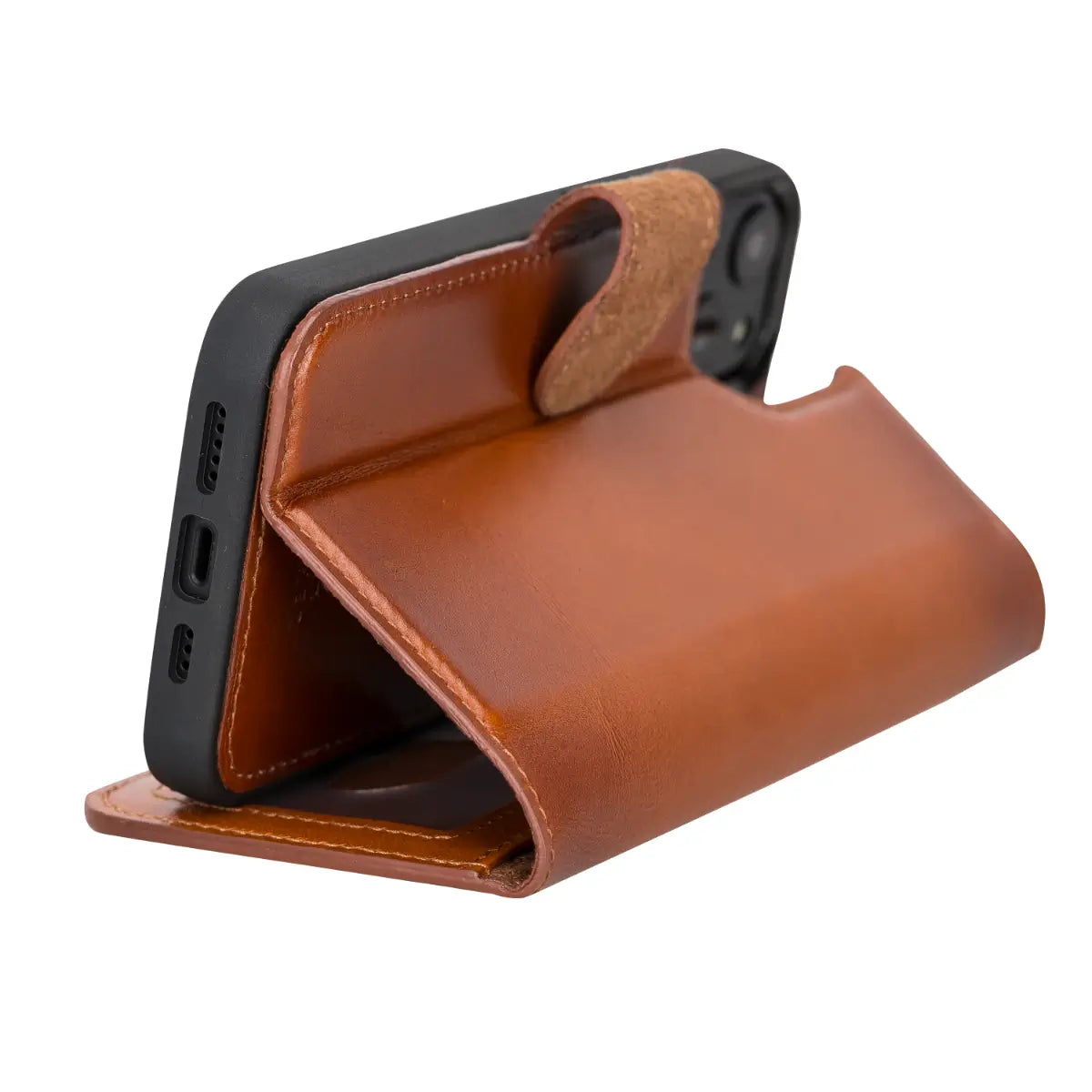 Premium Burnished Tan Leather Wallet Case for iPhone 13 Mini - Slim Protective Cover with Card Slots | Perfect for Everyday Use, Travel & Business (5.4-inch)