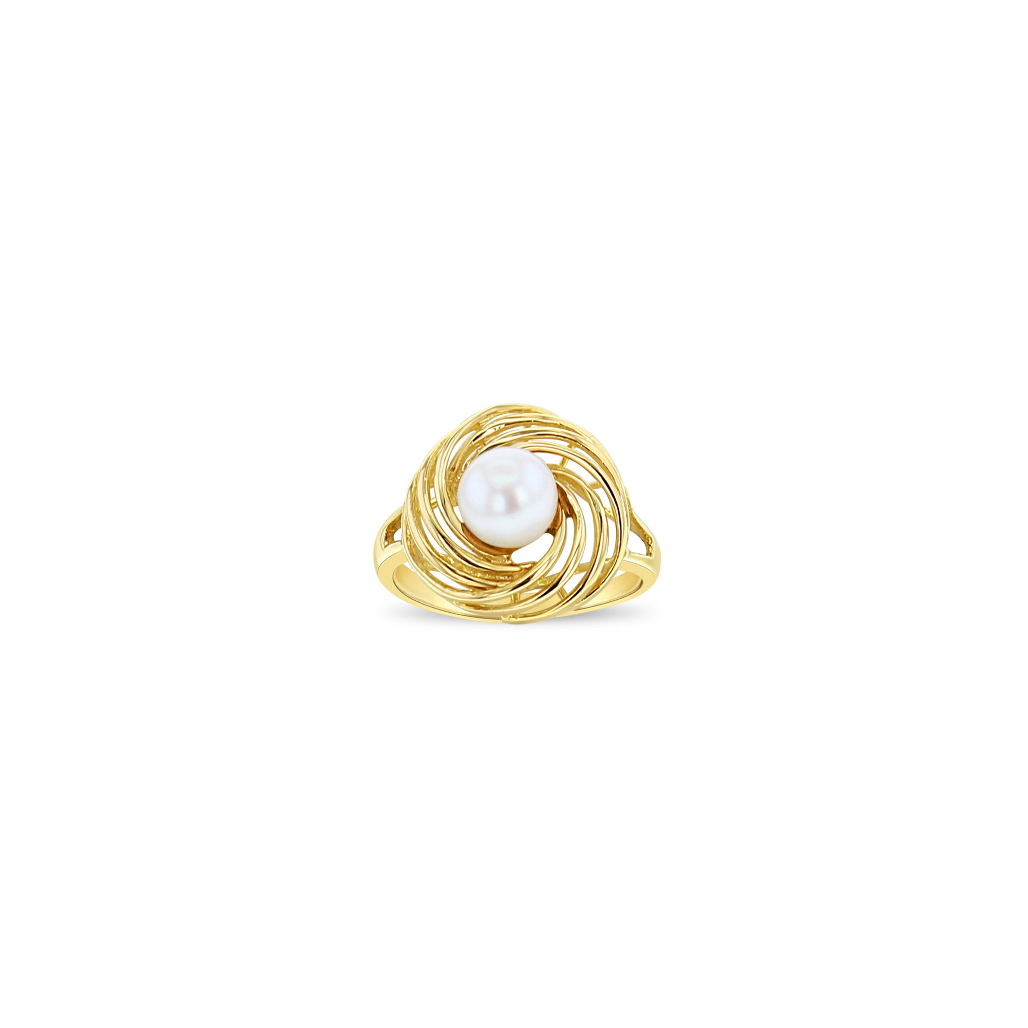 14k Yellow Gold Solitaire Pearl Ring with Elegant Swirl Design - Perfect for Weddings, Anniversaries & Special Occasions