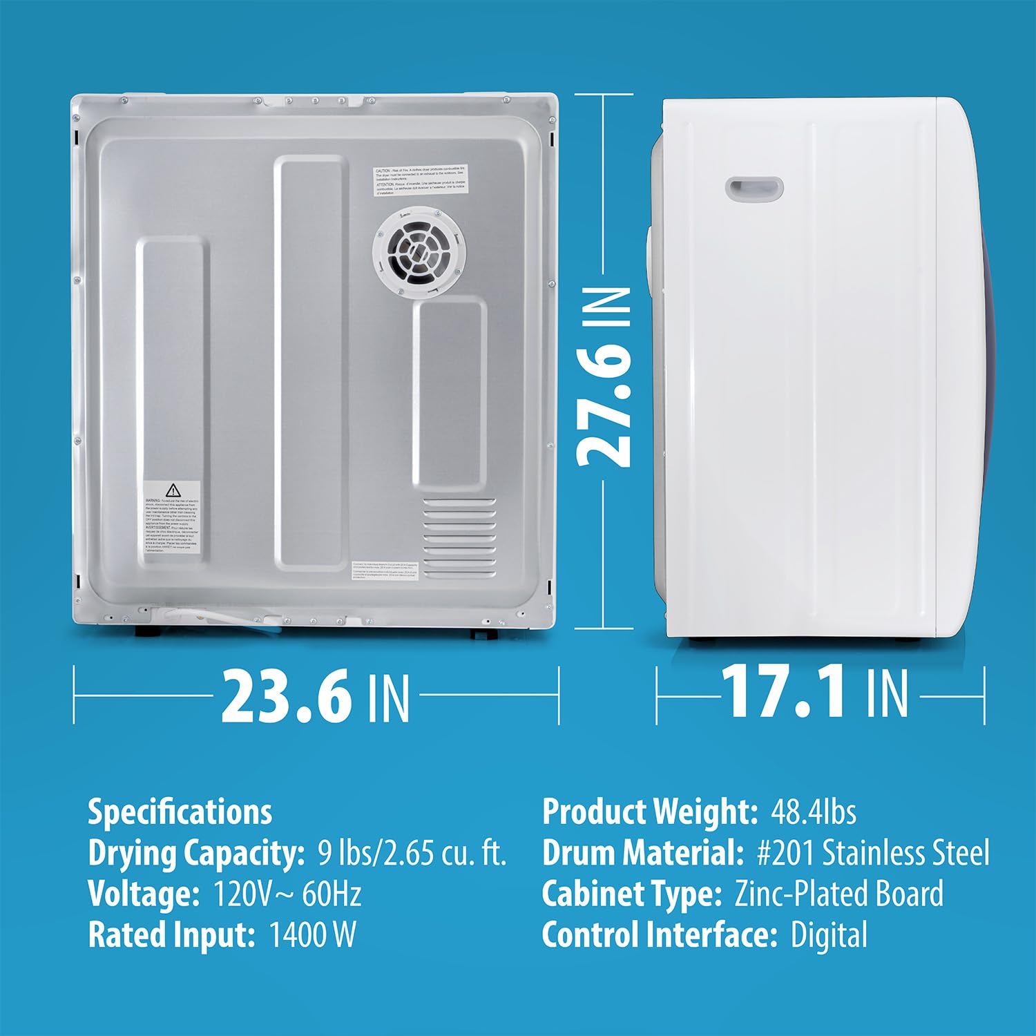 1400W Front Load Tumble Dryer with Stainless Steel Tub - 4 Drying Programs, Auto Humidity Sensor & LCD Touch Panel | Perfect for Apartments, Laundromats & Small Homes | Fast Drying & Energy Efficient