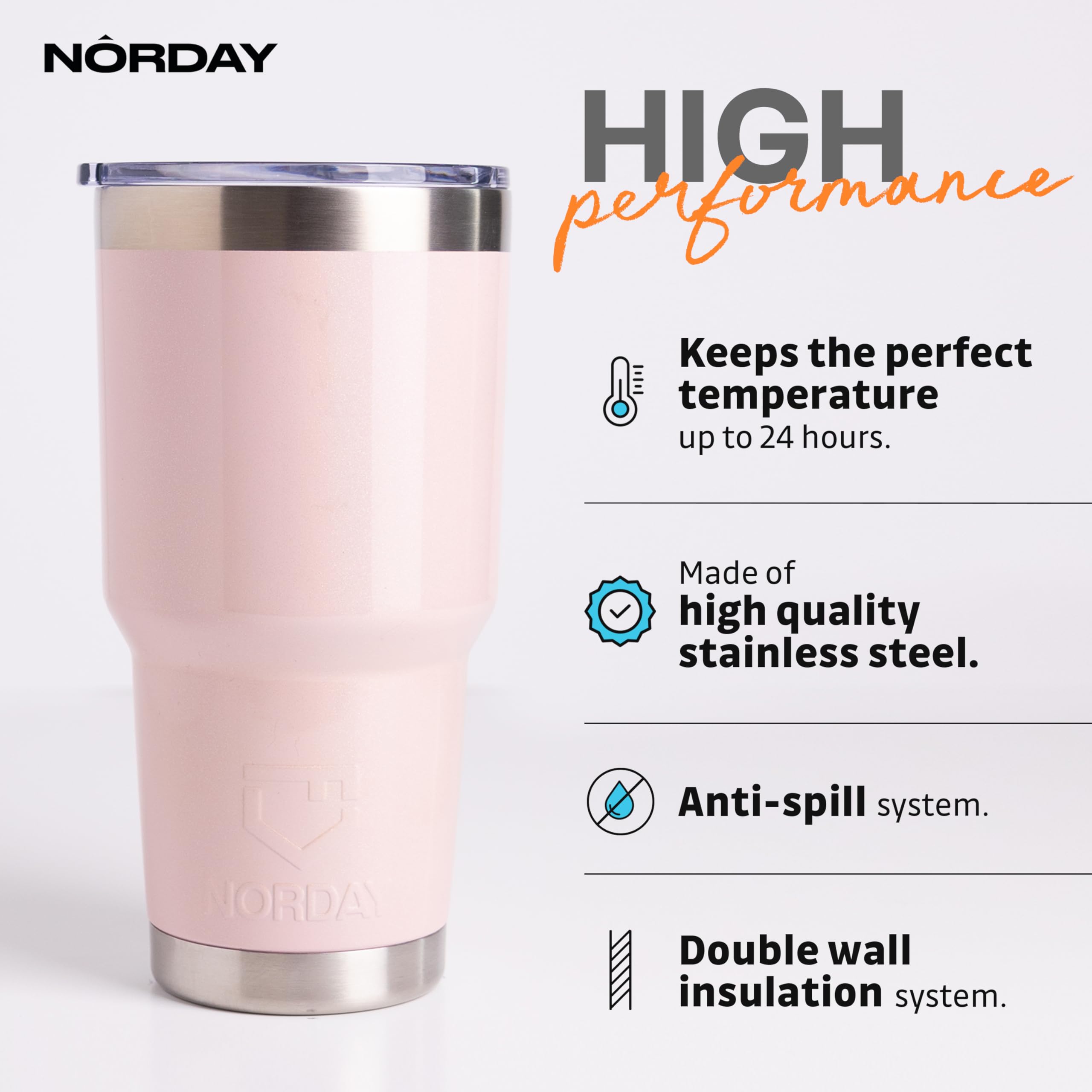 NORDAY 30oz Stainless Steel Tumbler with Lid - Blush Glitter Insulated Travel Mug, Double Wall Vacuum Coffee Cup for Hot & Cold Drinks, Fits Car Cup Holder, 24hr Temperature Retention, Leak Proof Lid - Perfect for Office, Gym, Hiking and Road Trips