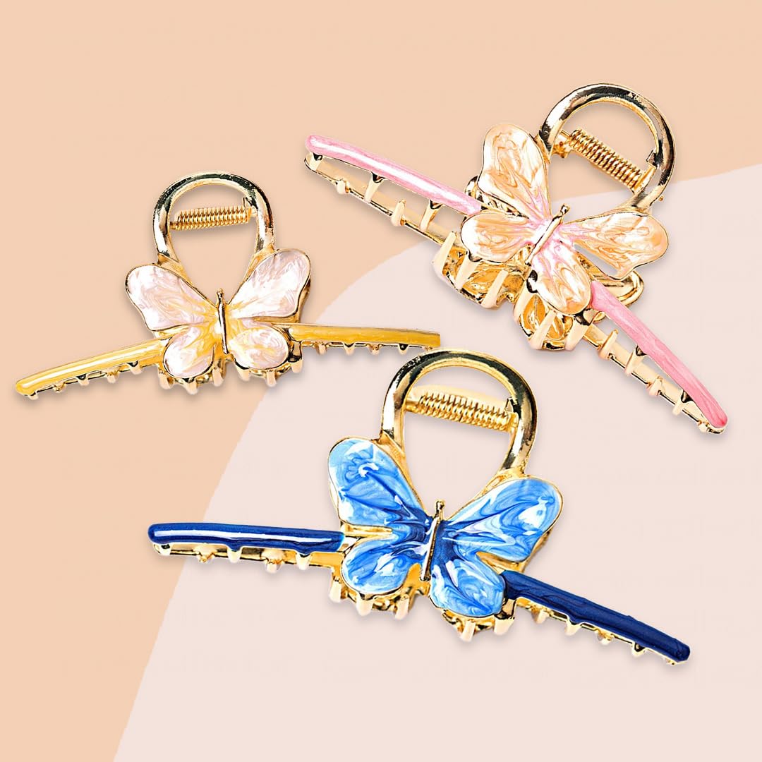 Myra Collection Butterfly Hair Clips - 2 Pack Multi-Design Hair Claws for Women & Girls, Transparent Metal Hair Clutchers with Premium Designs (Random Colors) - Perfect for Parties, Weddings, and Everyday Hairstyles