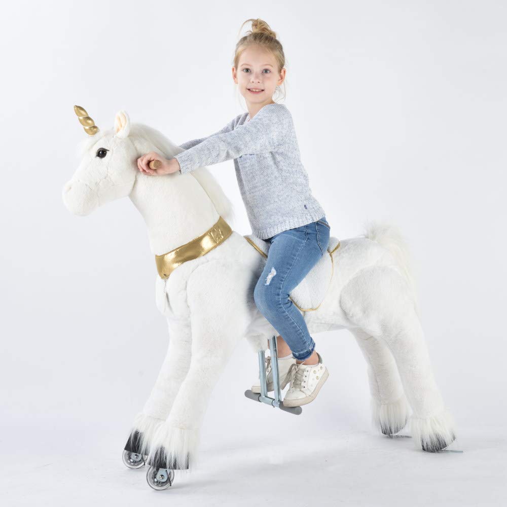 UFREE Ride on Unicorn Toy - Soft Plush Stuffed Animal, Golden Unicorn Ride-On for Kids Ages 6+ to Adults | Perfect for Birthday Gifts, Indoor Play & Fantasy Adventure
