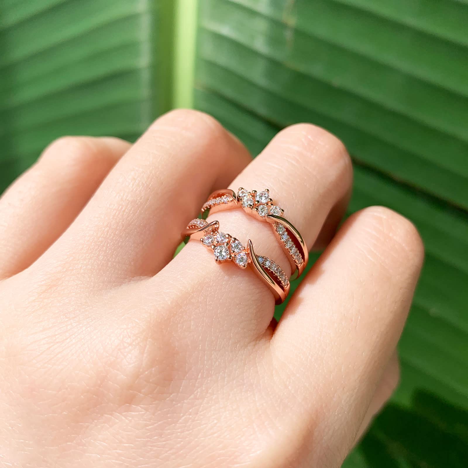 SHELOVES Rose Gold Plated Ring Guard Enhancer for Engagement Rings - AAAAA Cubic Zirconia 925 Sterling Silver Size 5-12 - Perfect for Bridal Jewelry, Wedding Bands & Stackable Rings