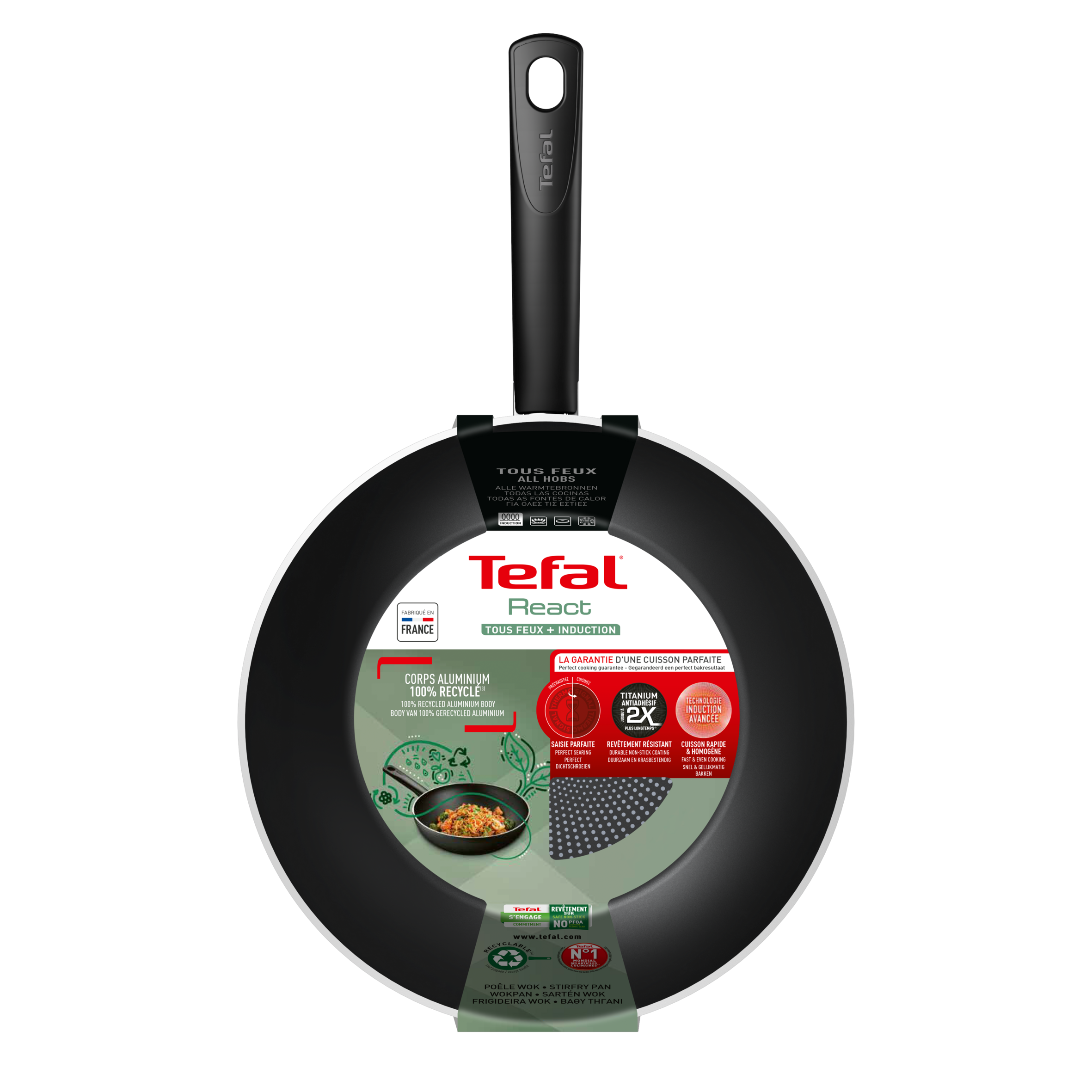 Tefal React Induction Non Stick Wok Pan 28cm - Professional Cookware for Stir-Frying, Sautéing & Asian Cuisine - Compatible with All Stovetops Including Gas, Electric & Induction
