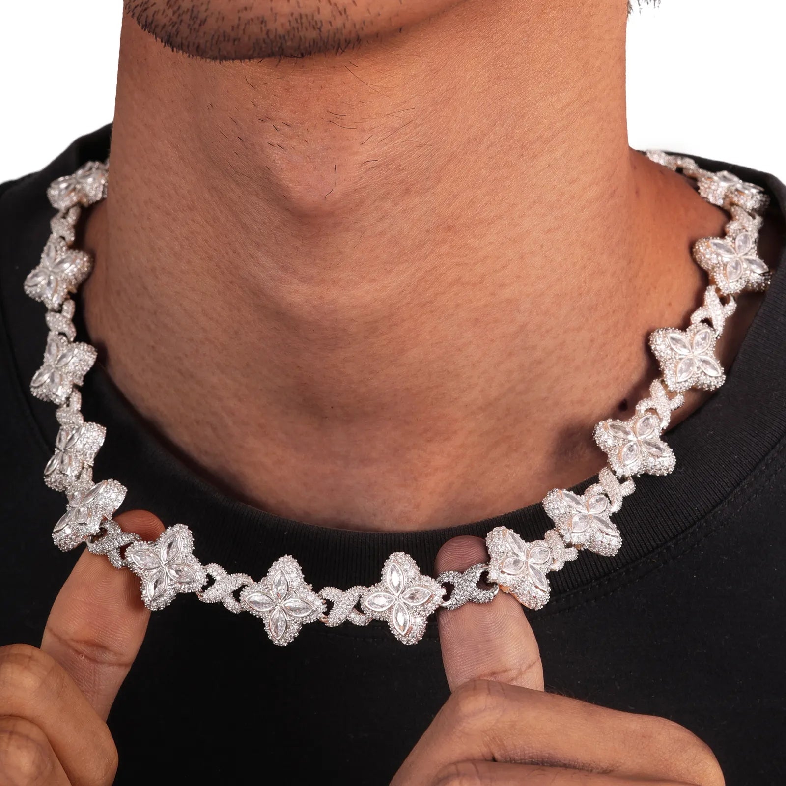 22 Flower VVS Moissanite Iced Out Cuban Link Chain Necklace for Women - Luxury Hip Hop Jewelry Gift for Birthday, Anniversary & Valentine's Day