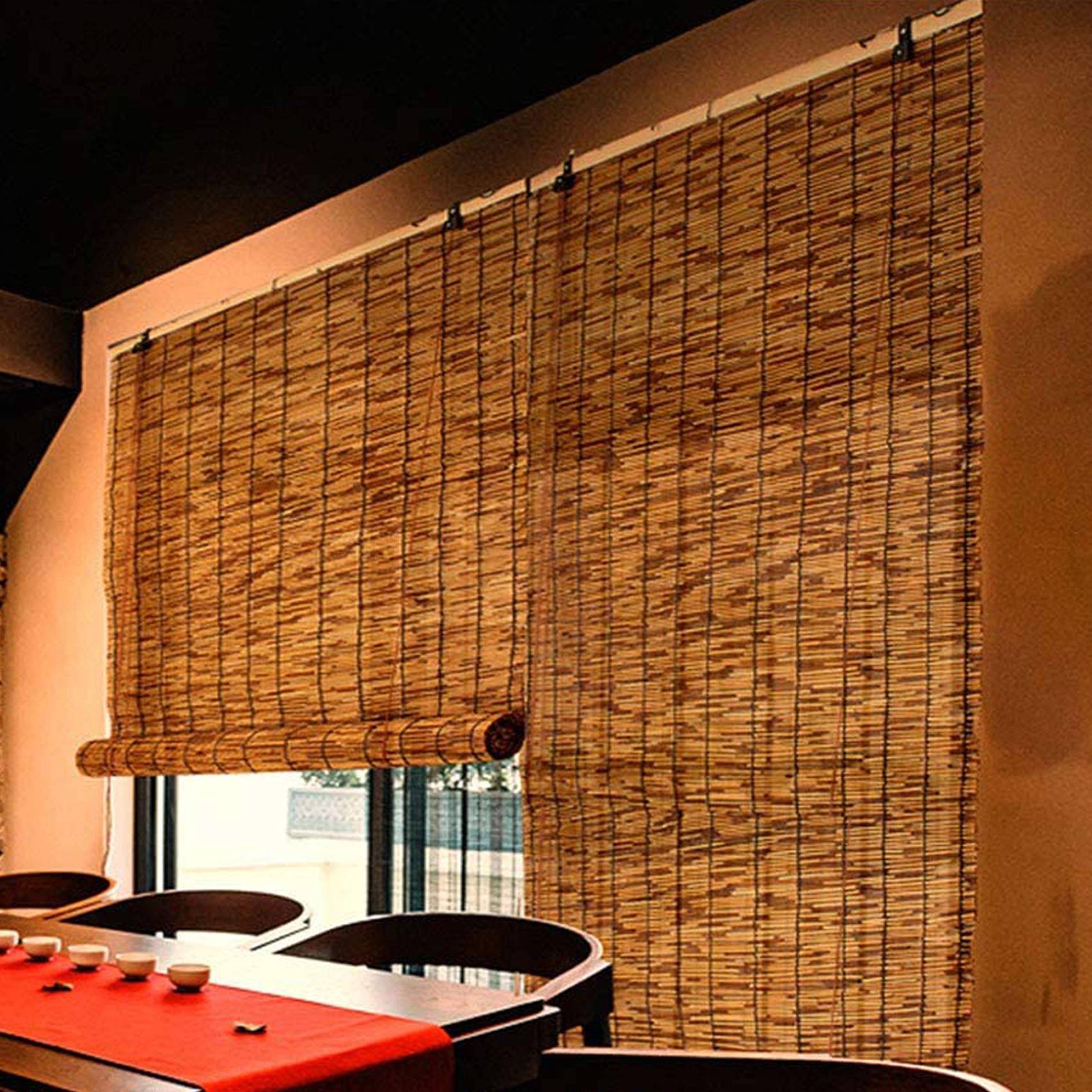 Custom Natural Reed Curtains & Patio Shades - Handmade Straw Blinds for Sun Protection & Room Divider - Retro Roman Shades for Living Room, Bedroom, Office, Restaurant & Outdoor Spaces - Perfect for Privacy, Decoration & Sunlight Control