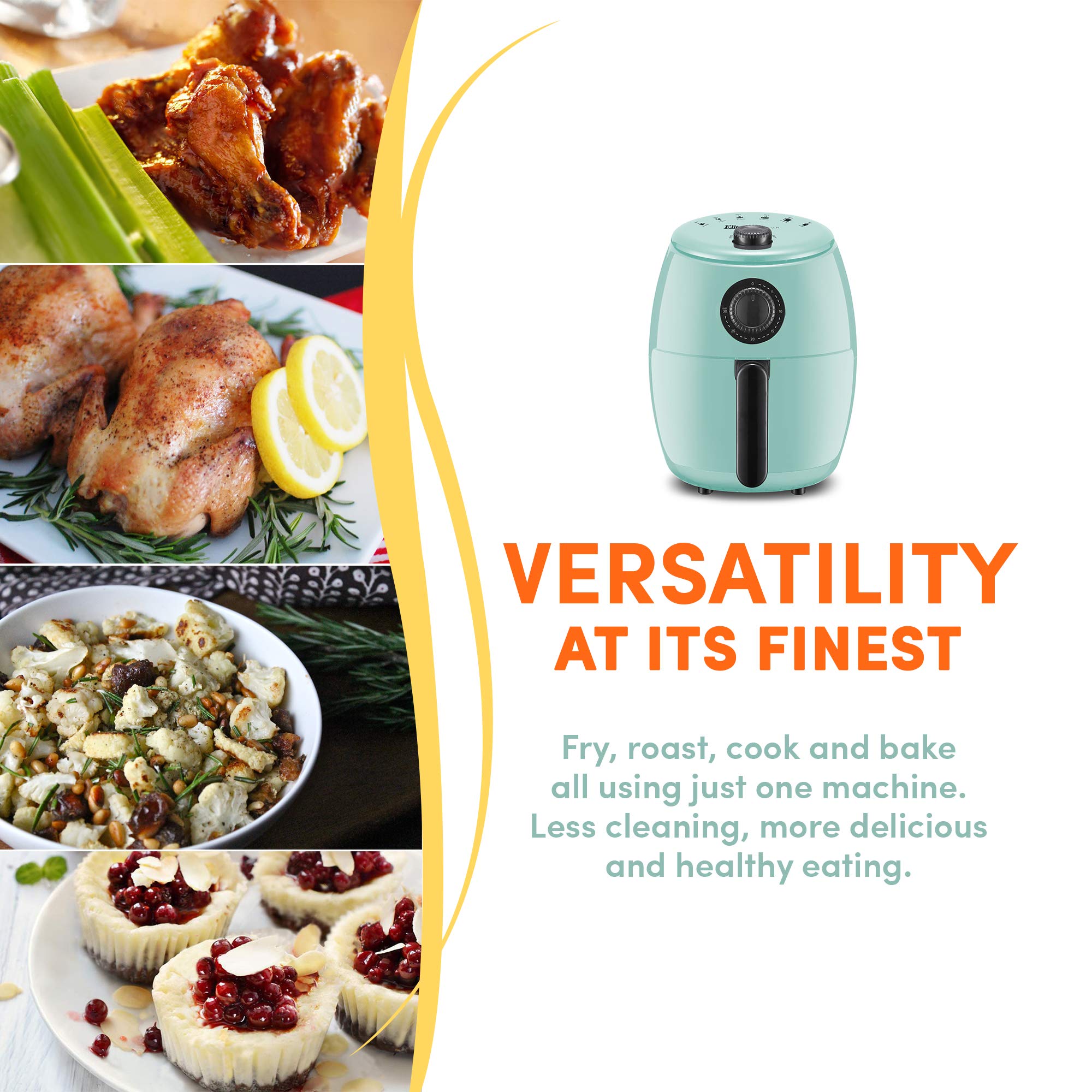 Elite Gourmet EAF-0201BL 2.1 Quart Electric Air Fryer - Oil-Free Healthy Cooking, 1000W, Compact Space Saving Design, Adjustable Timer & Temperature Control, Mint Green - Perfect for Small Kitchens, Dorms & Healthy Meal Prep