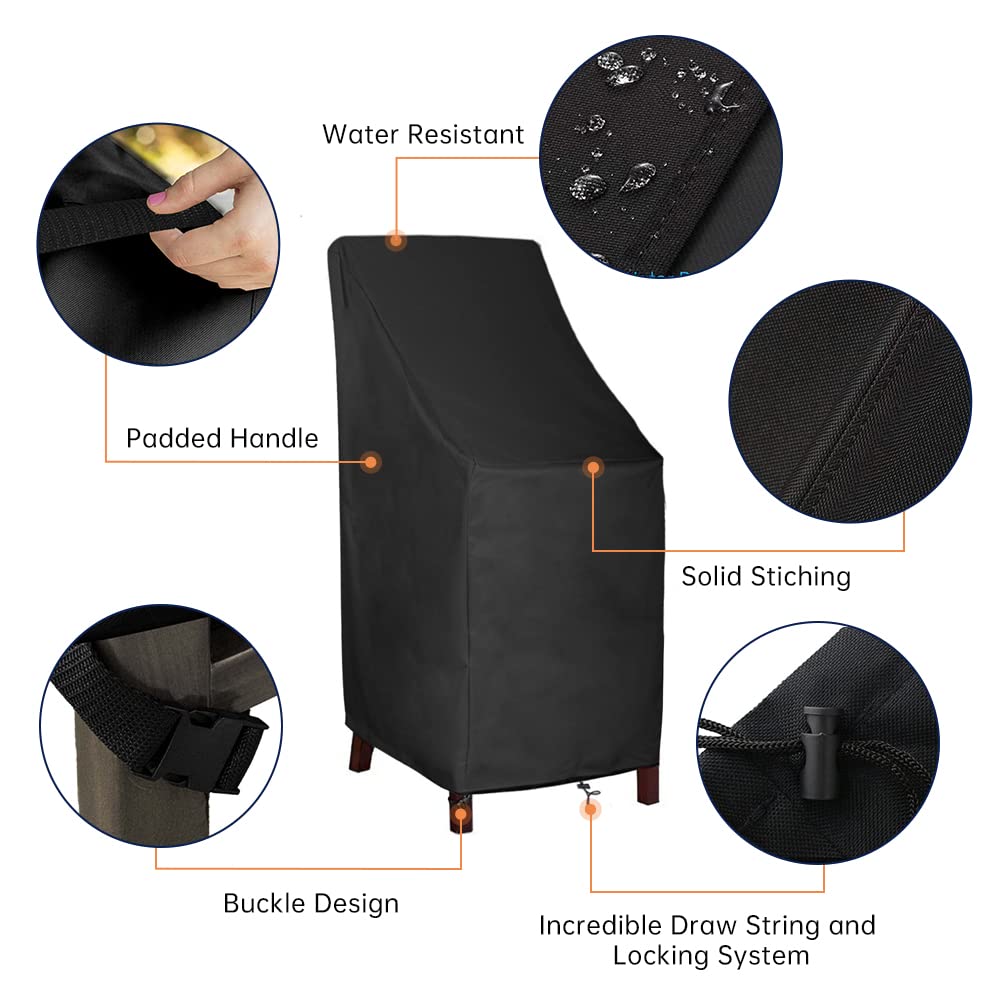 Waterproof 600D Heavy Duty Outdoor Chair Covers for Patio, High Back Stackable Dining Chairs - Fits 4-6 Chairs (27