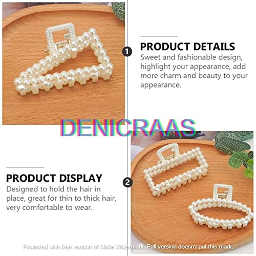 DENICRAAS 6PCS Pearl Hair Claw Clips for Women - Elegant Hair Accessories for Girls, Cute Hair Clips for Ponytail, Bun & Updo Hairstyles (Random Designs, White)