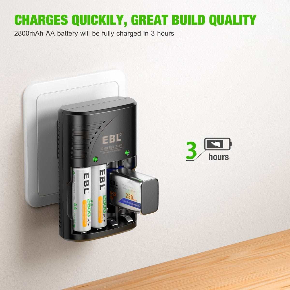 EBL 802 Smart Battery Charger with 8 AA AAA Rechargeable Batteries Kit - Fast Charging for Digital Cameras, Game Controllers & Household Electronics