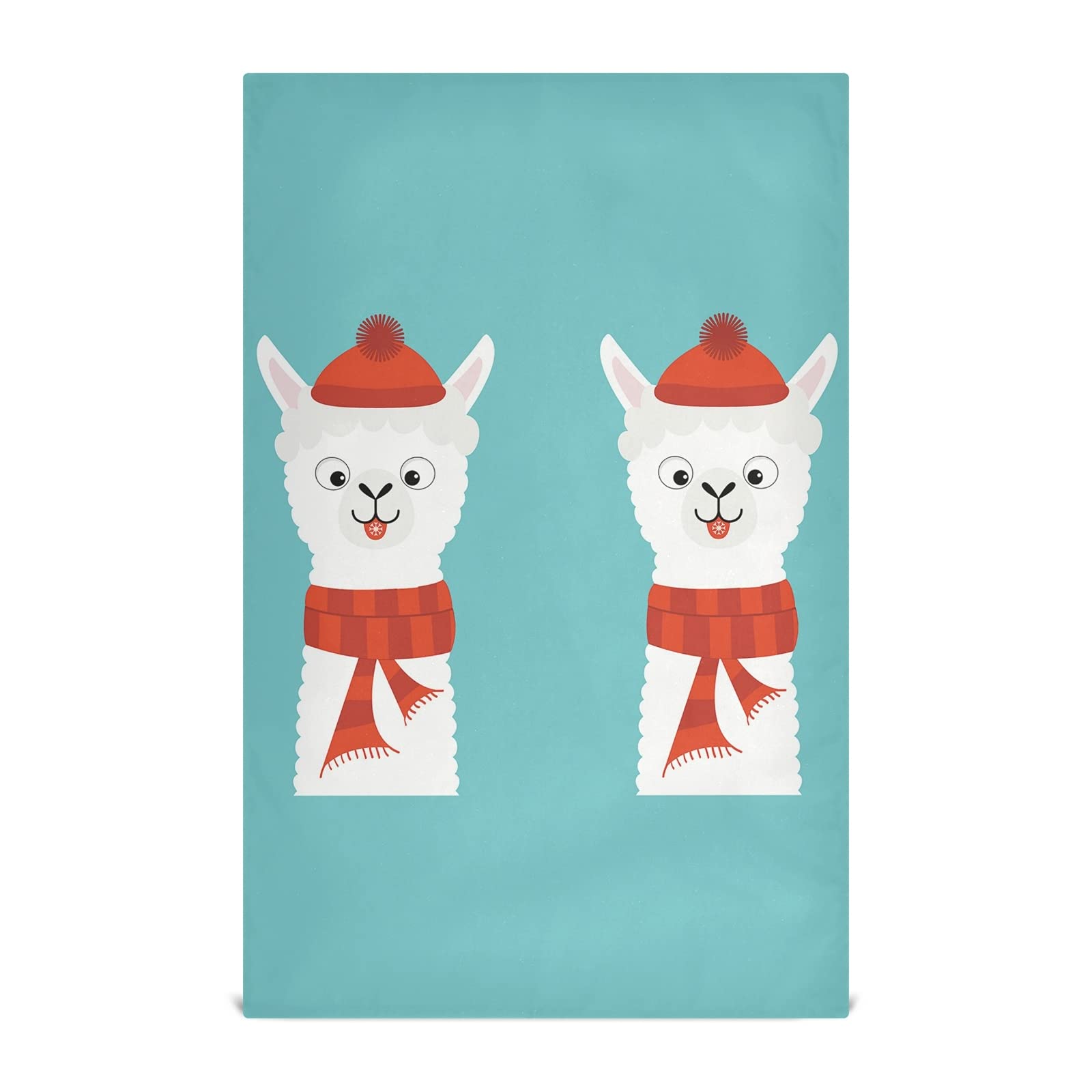 Cute Llama Alpaca Print Kitchen Dish Towel Set - 1 Polyester Waffle Weave Dishcloth with Hanging Loop, Absorbent Tea Towel & Napkin for Kitchen, Dining & Bar Use