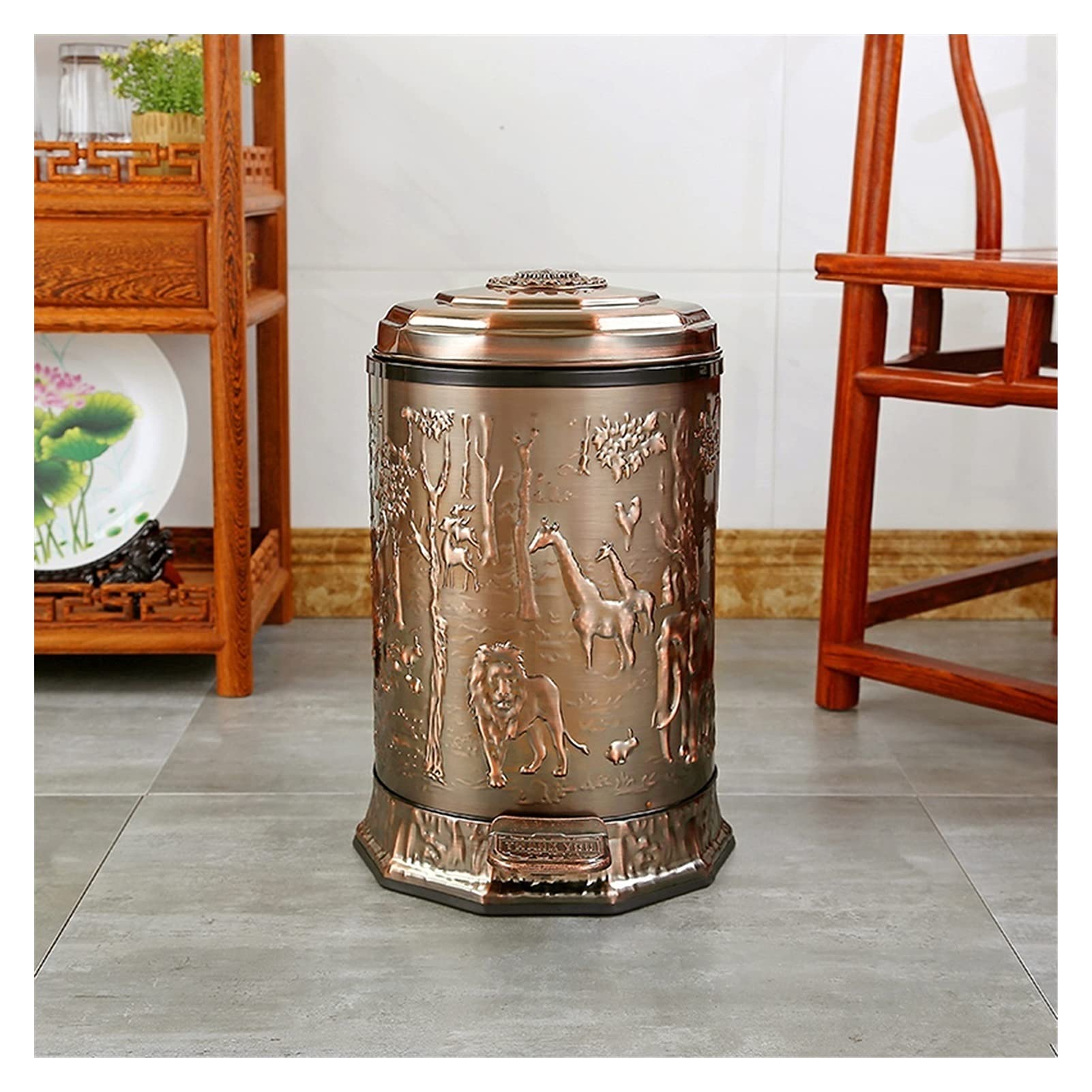 Premium Stainless Steel Foot Pedal Trash Can with Lid - 6L Silent Slow-Close Design for Kitchen, Bathroom & Living Room - Elegant Copper Finish | Perfect for Modern Homes & Offices